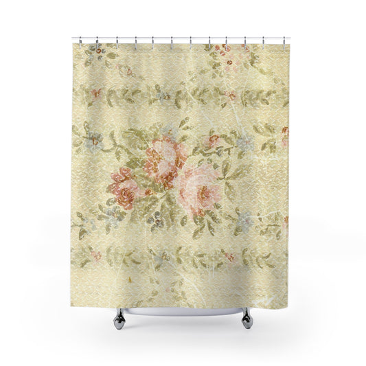 Vintage Floral Shower Curtain — Shabby Chic Rose Bathroom Decor