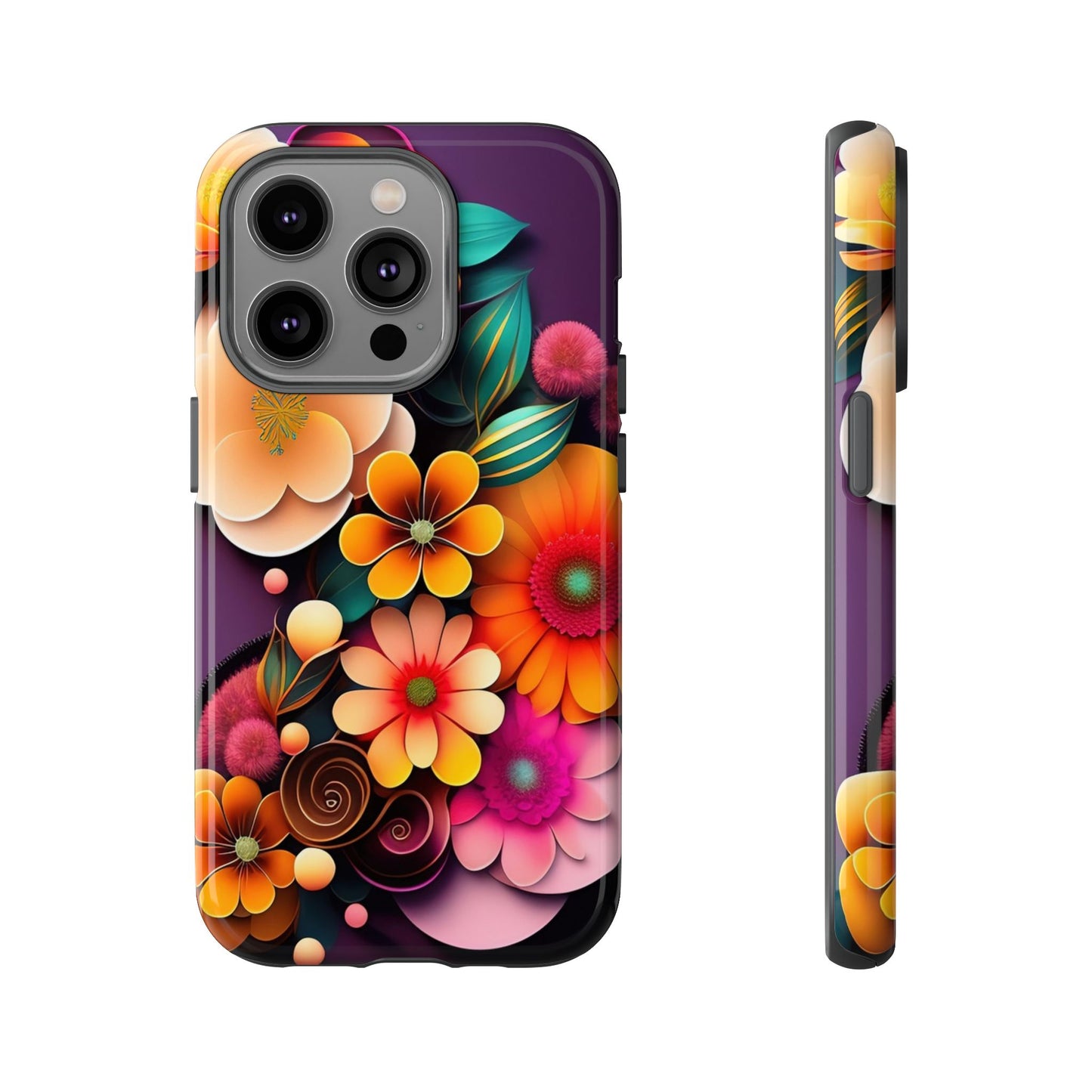 Floral Burst Tough Phone Case — Colorful Retro Flowers Protective Cover