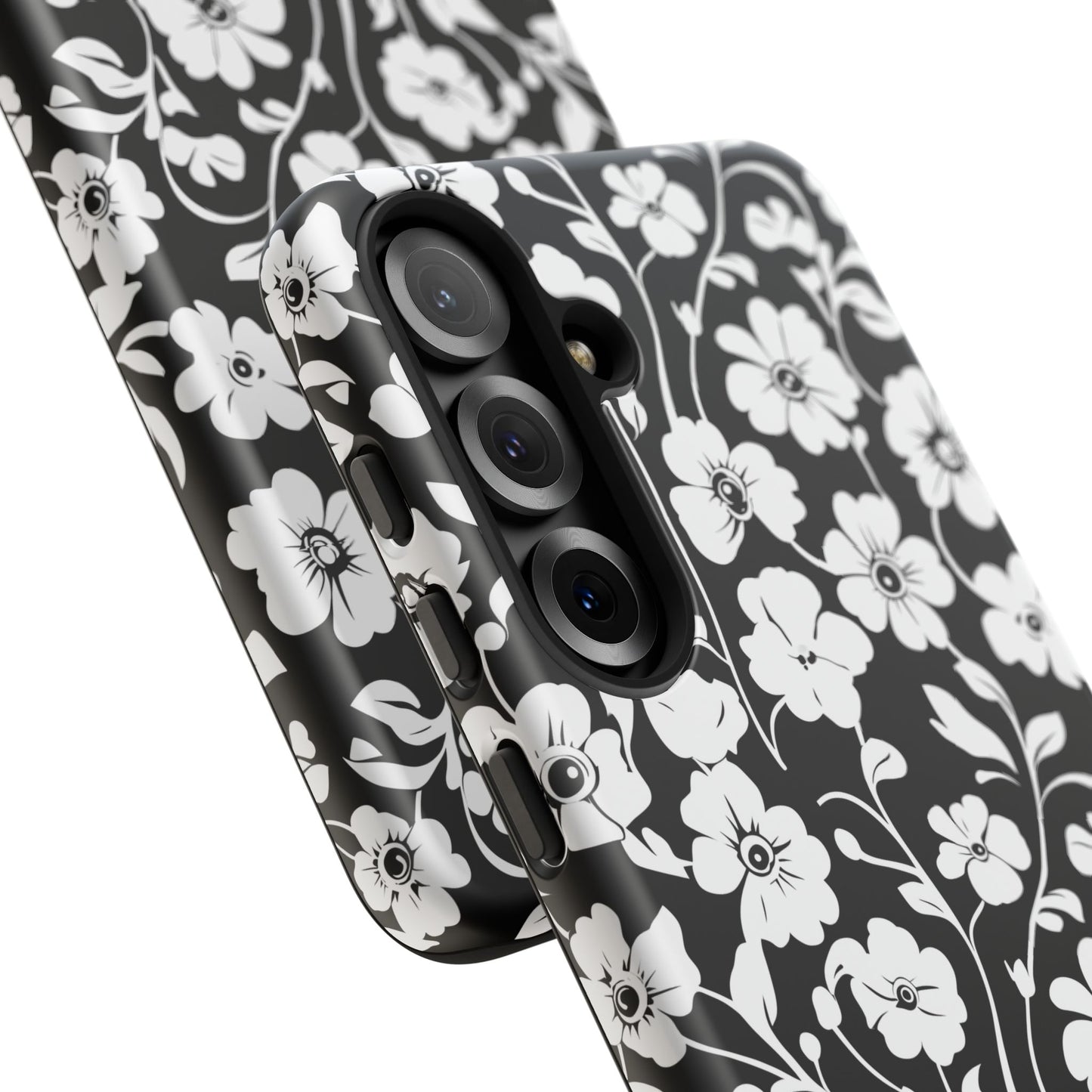 Floral Noir Tough Phone Case — Black & White Flower Protective Cover