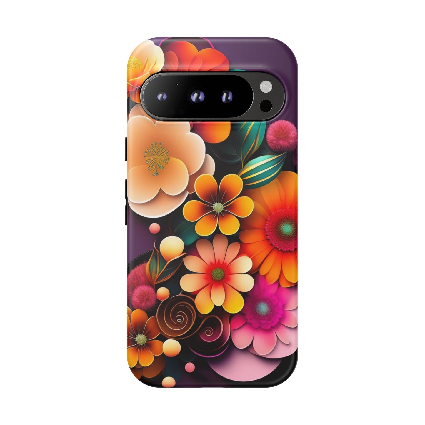 Floral Burst Tough Phone Case — Colorful Retro Flowers Protective Cover