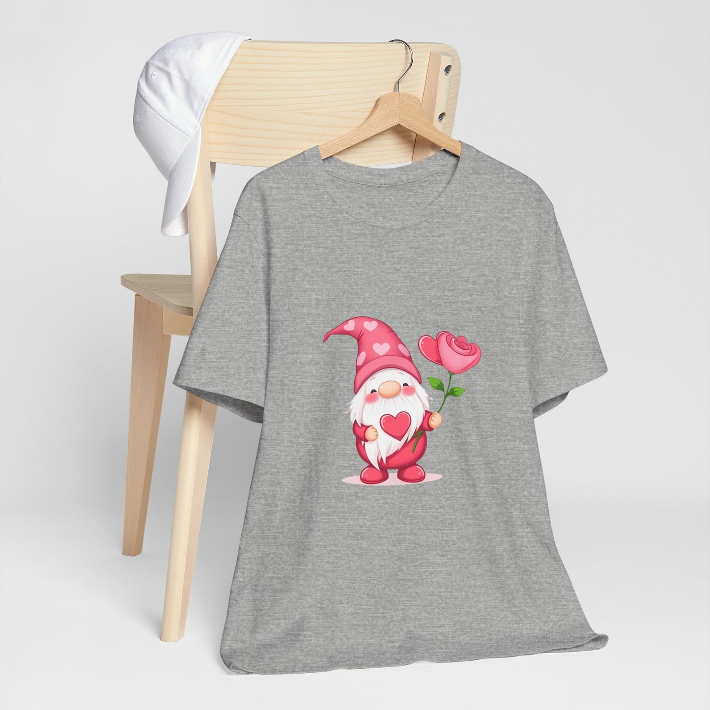 Valentine Gnome T‑Shirt — Cute Pink Gnome Holding Rose Tee