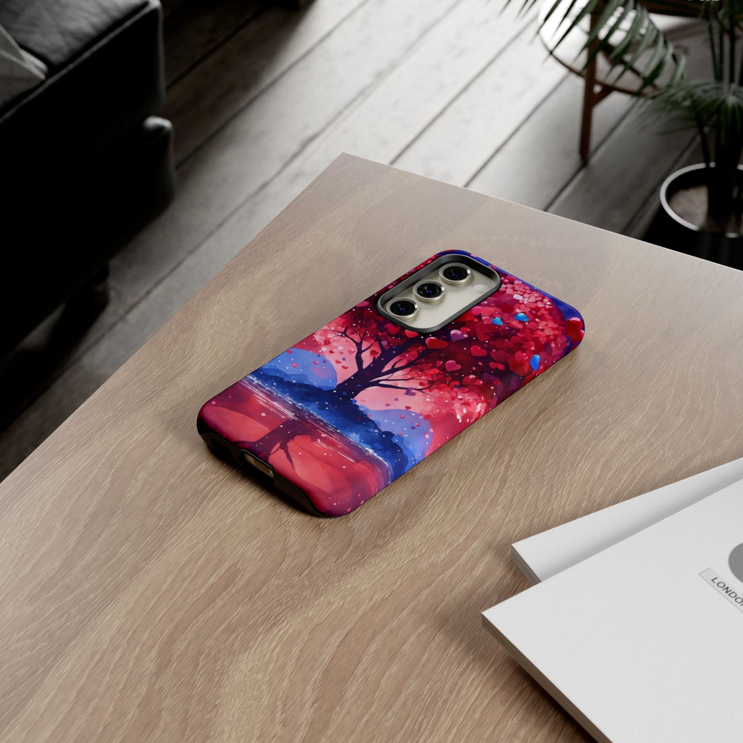 Heart Tree Phone Case — Romantic Red & Blue Protective Tough Case