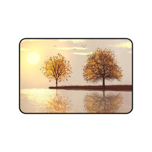 Autumn Reflection Desk Mat — Tranquil Sunset Tree Mouse Pad