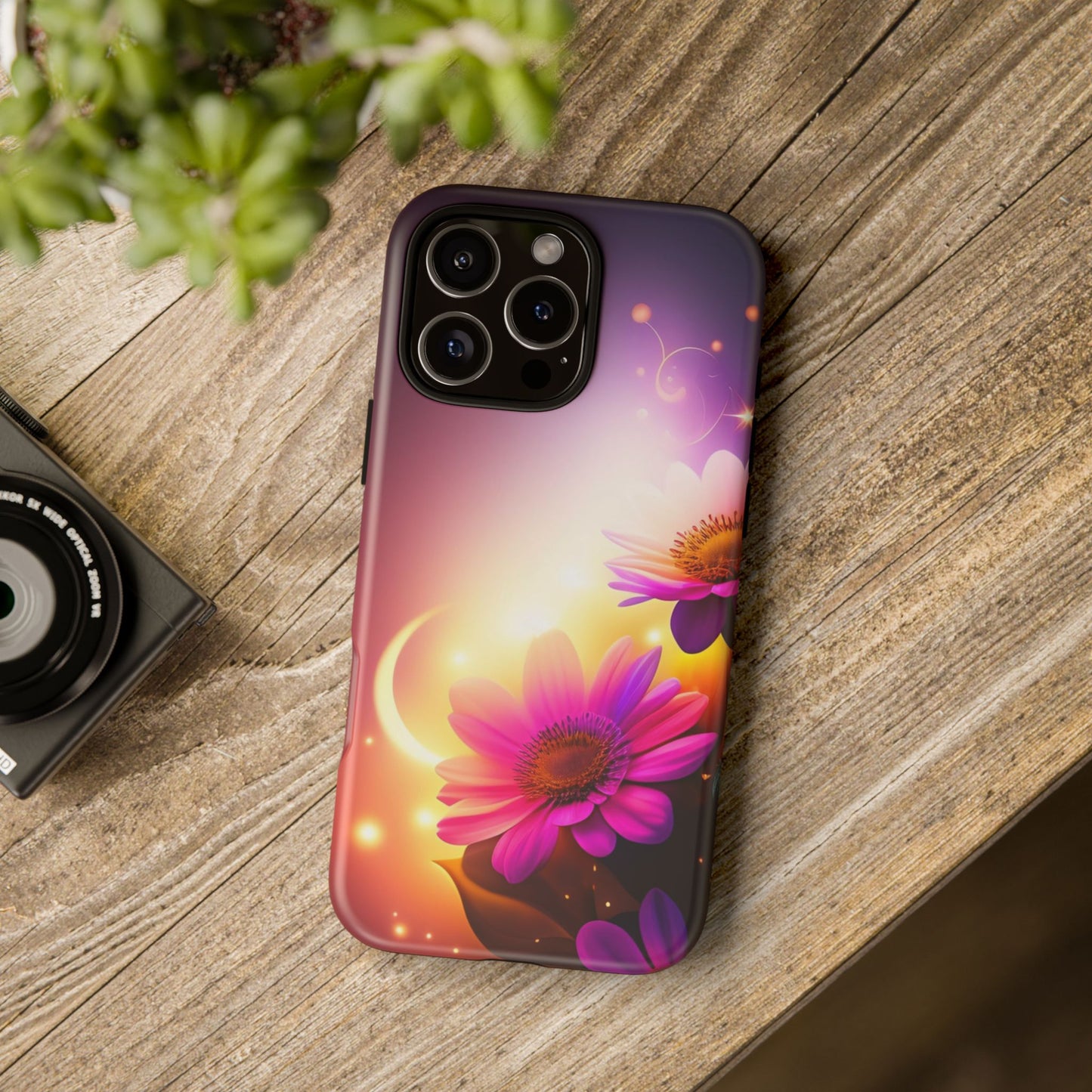 Floral Moonlight Phone Case – Purple Daisy Protective Cover