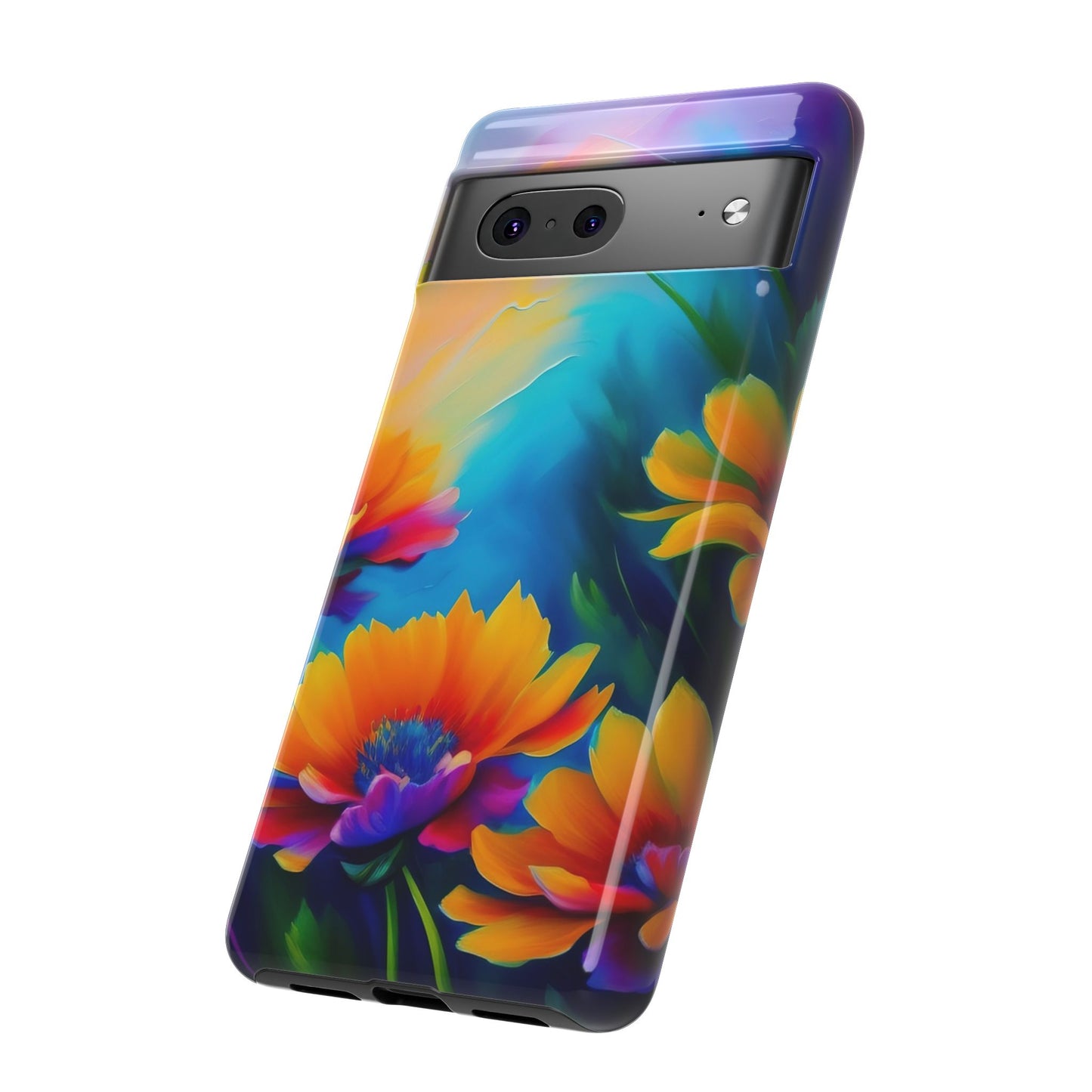Floral Sunset Tough Phone Case — Vibrant Watercolor Flowers Protective Cover