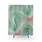 Aqua Marble Shower Curtain — Mint Green & Coral Swirl Bathroom Decor