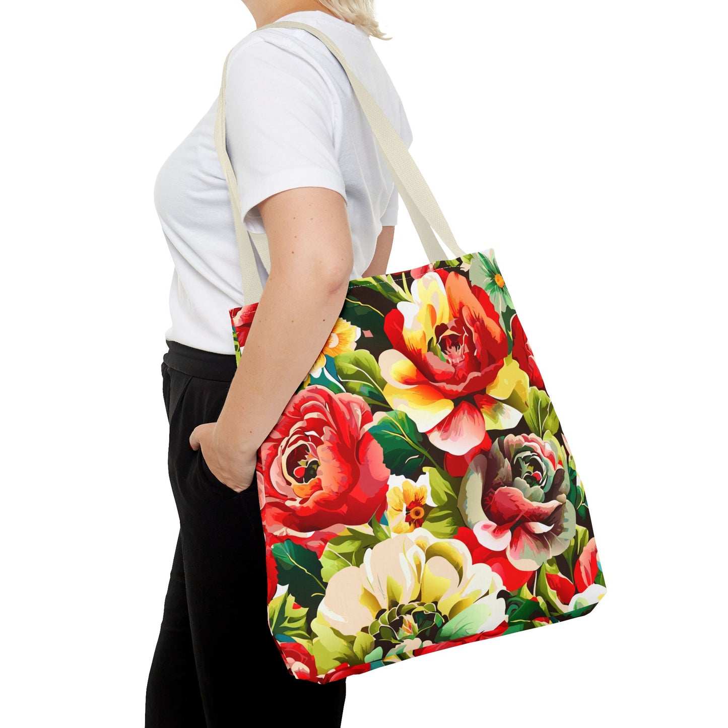 Floral Print Tote Bag - Colorful Reusable Shopping Bag Picnic Essential