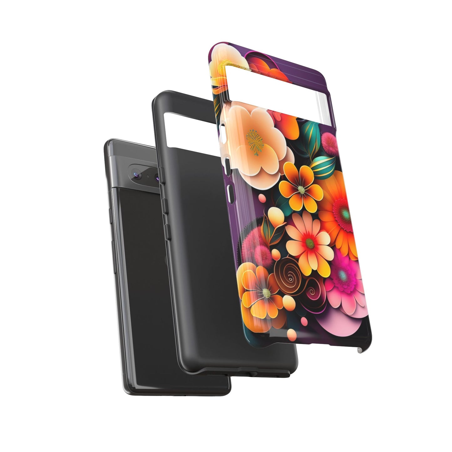 Floral Burst Tough Phone Case — Colorful Retro Flowers Protective Cover