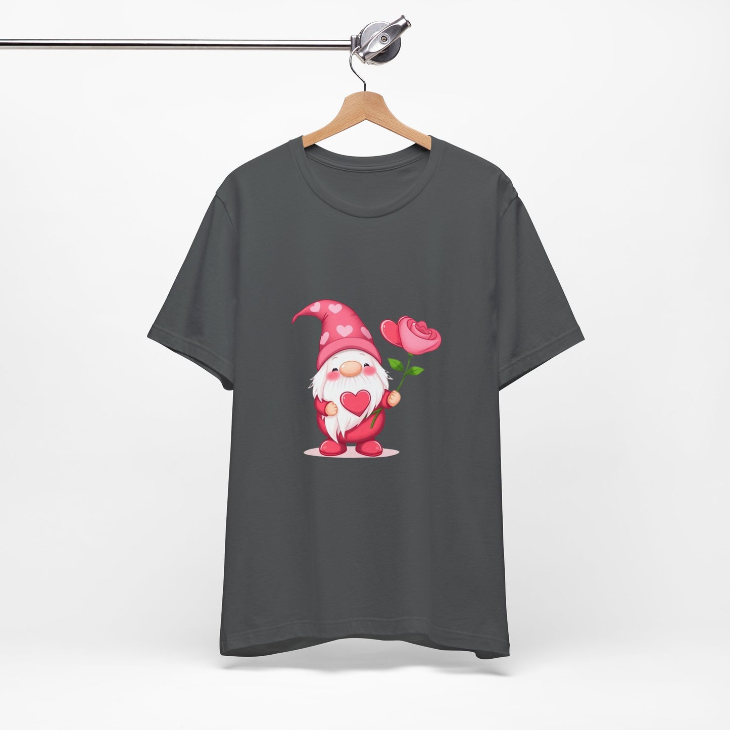 Valentine Gnome T‑Shirt — Cute Pink Gnome Holding Rose Tee