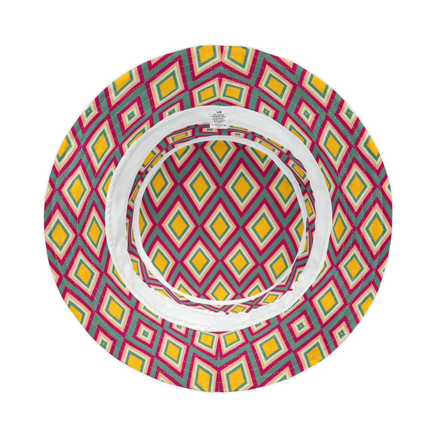 Diamond Geo Print Bucket Hat — Colorful Retro Festival Sun Hat