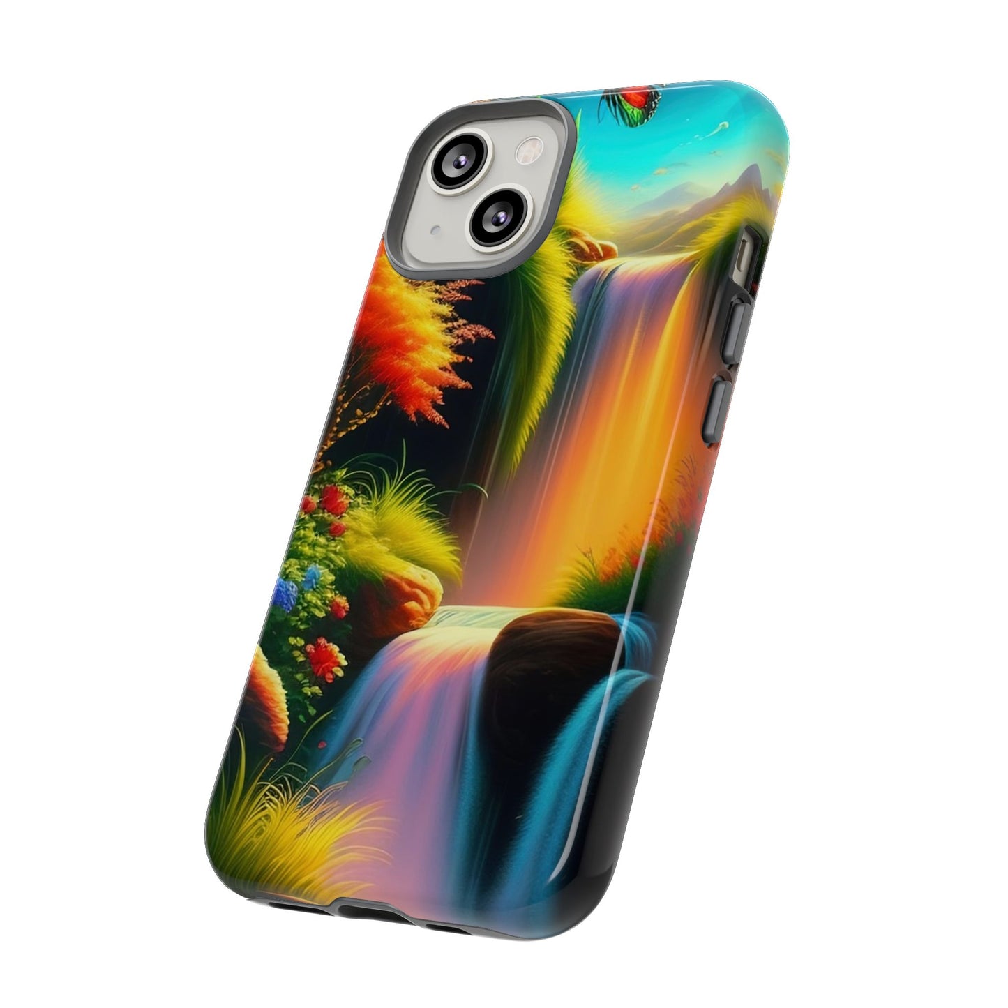 Phone Case - Vibrant Waterfall Landscape with Butterfly | Colorful Nature Protective Case