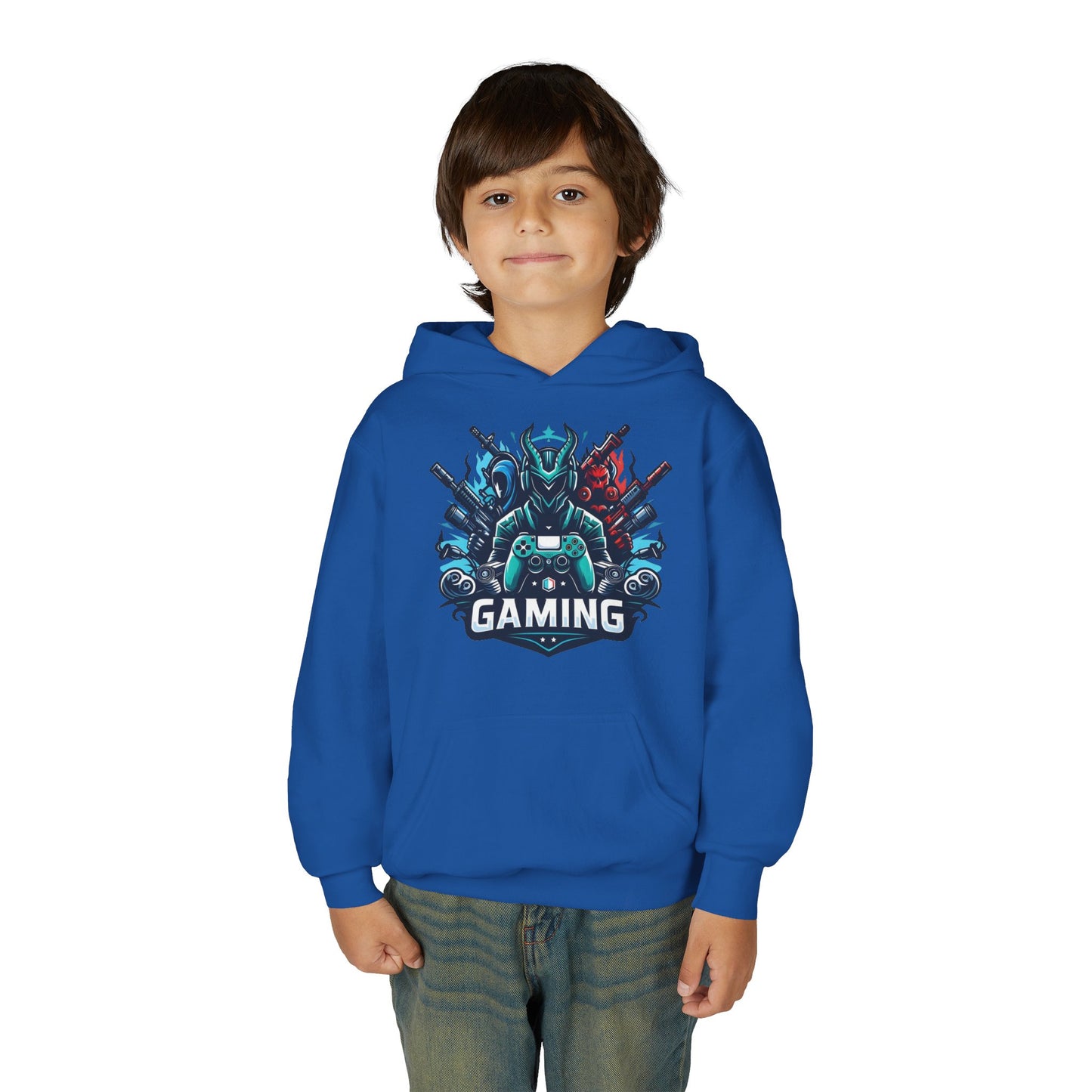 Youth Gaming Hoodie — Robotic Gamer Emblem Sweatshirt