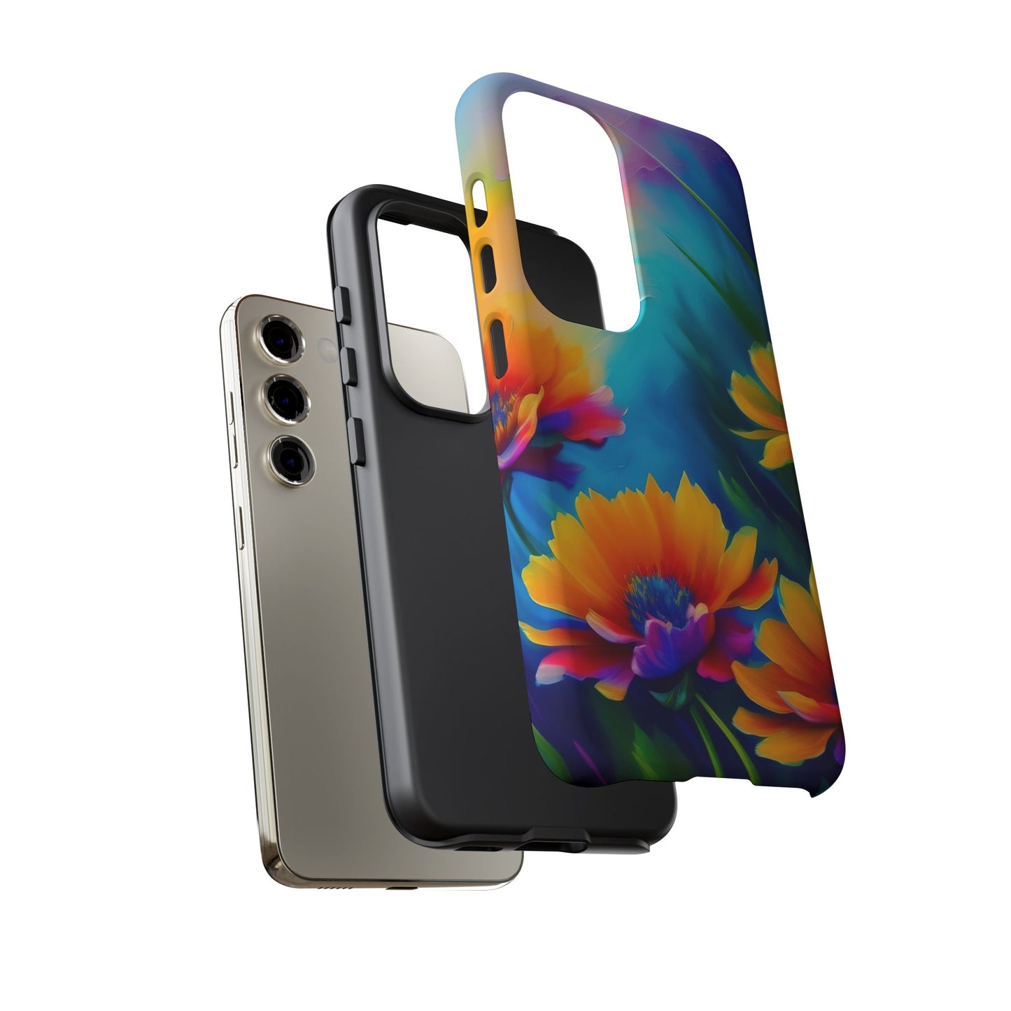Floral Sunset Tough Phone Case — Vibrant Watercolor Flowers Protective Cover