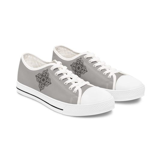 Women's Low Top Sneakers — Gray Tile Mandala Casual Canvas Shoes
