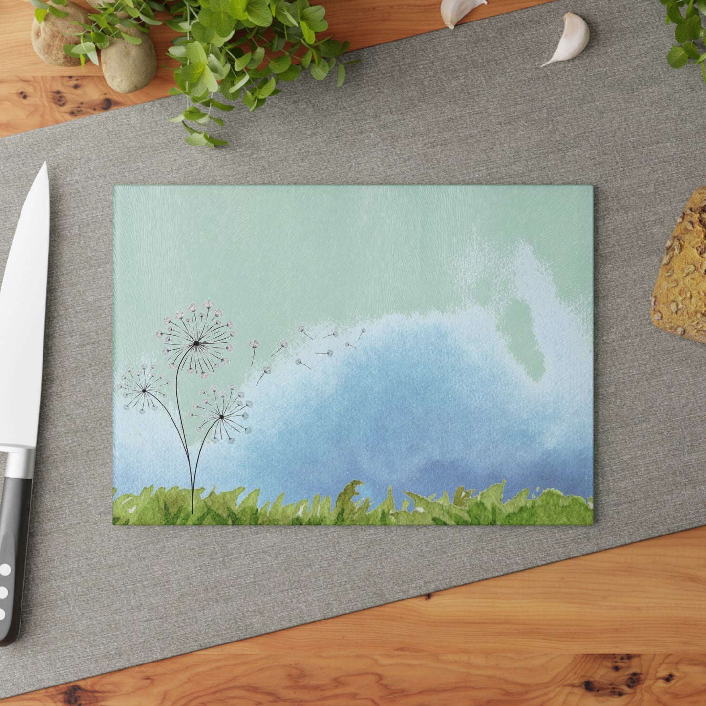 Artistic Glass Cutting Board - Floral Design for Kitchen Decor, Gift for Chefs, Wedding, Housewarming, Cooking Enthusiasts