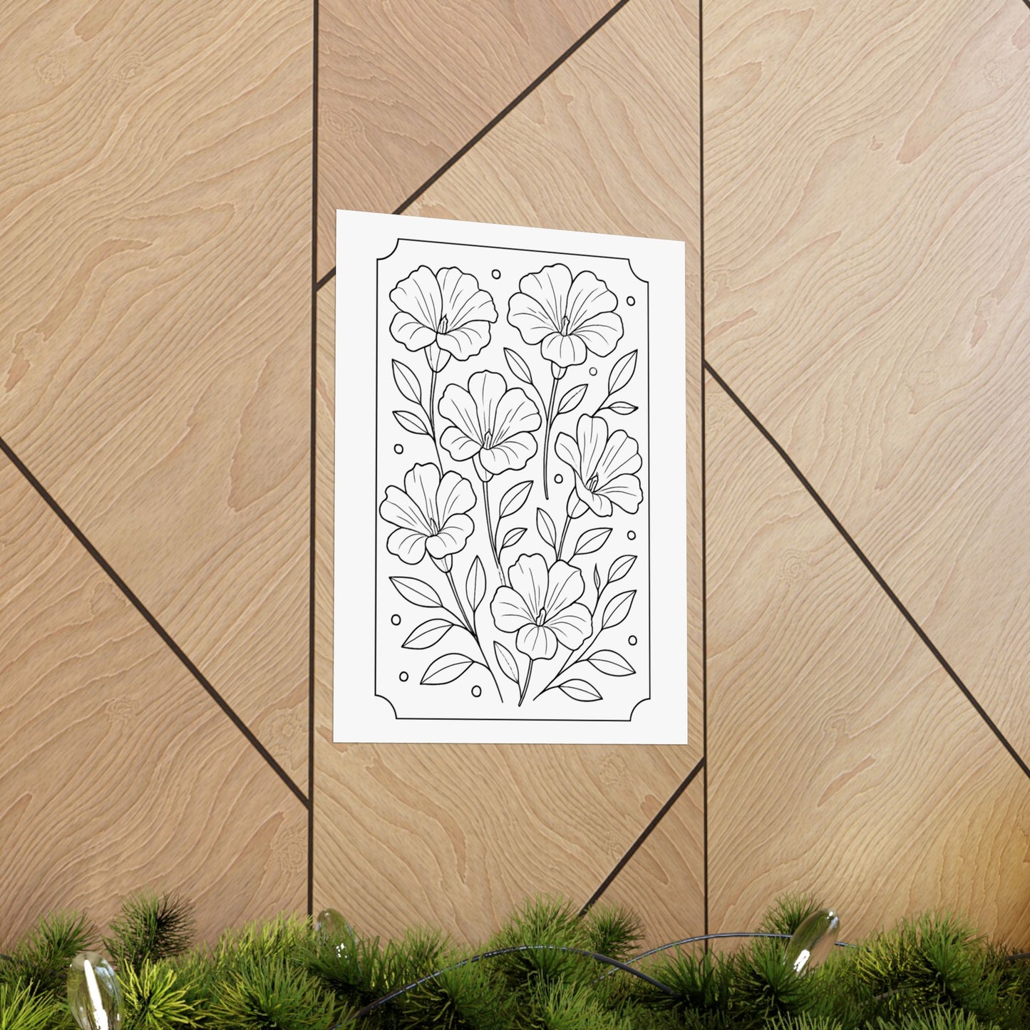 Botanical Line Art Poster — Matte Vertical Floral Wall Art - DIY