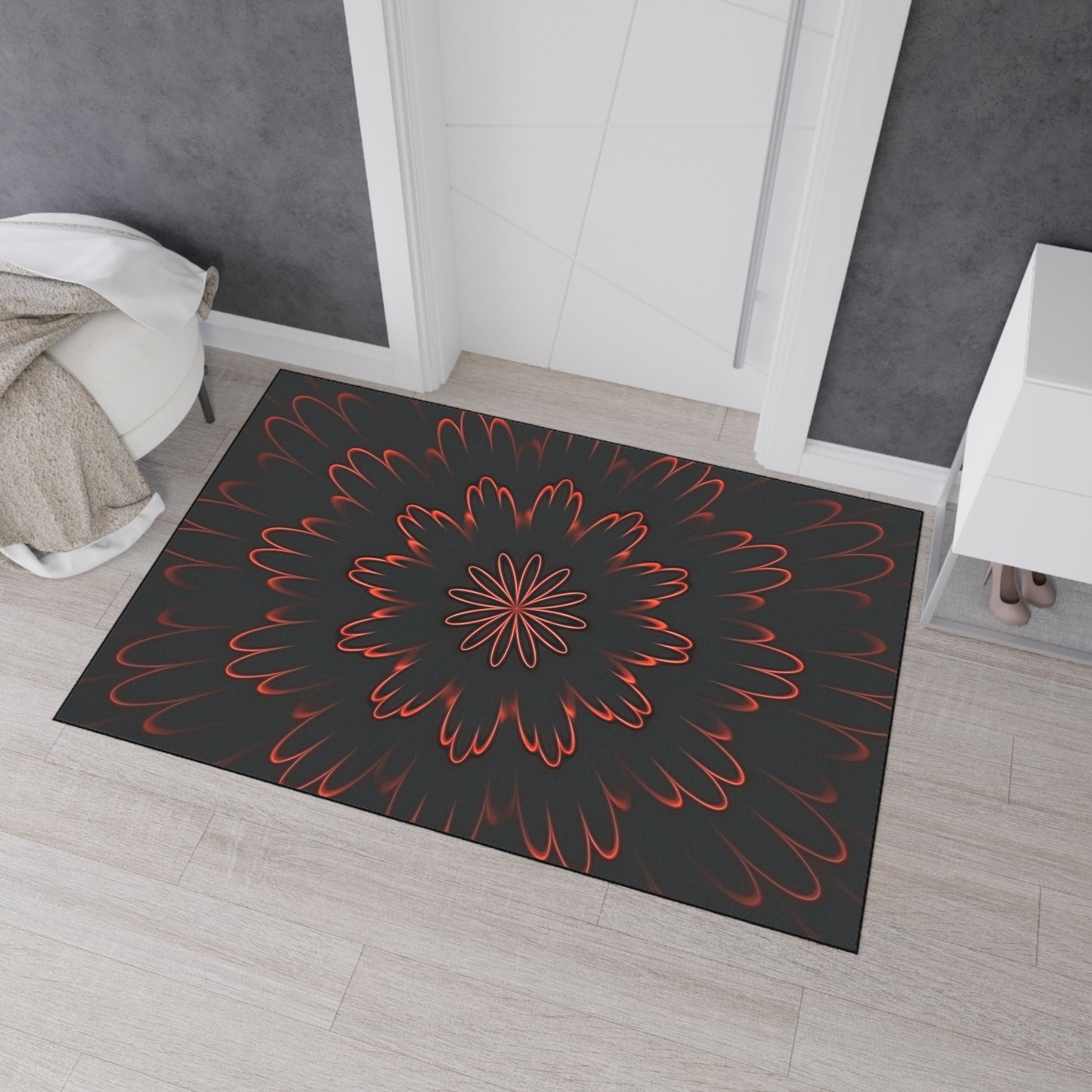 Floor Mat — Red Floral Mandala Heavy-Duty Entrance Rug