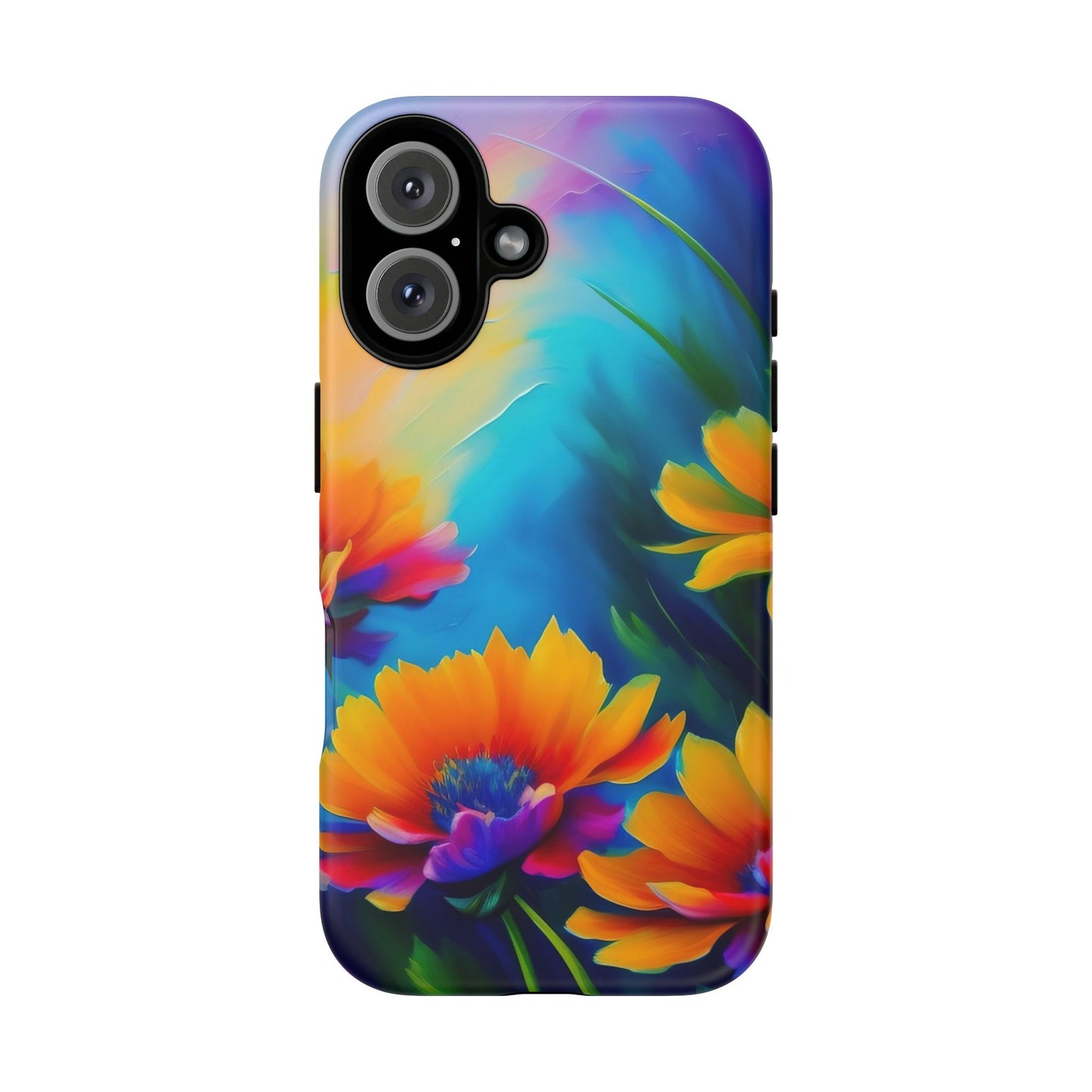 Floral Sunset Tough Phone Case — Vibrant Watercolor Flowers Protective Cover