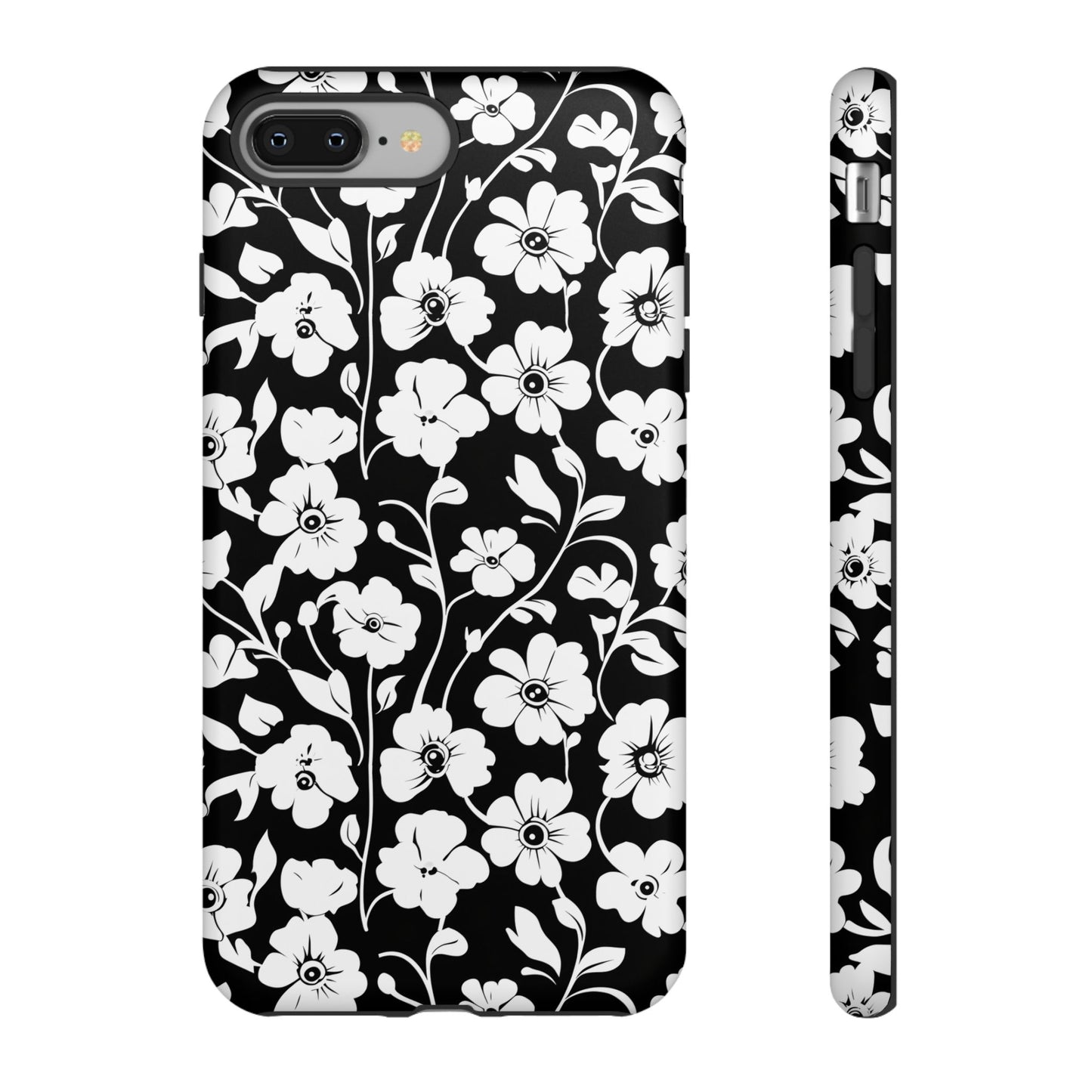 Floral Noir Tough Phone Case — Black & White Flower Protective Cover