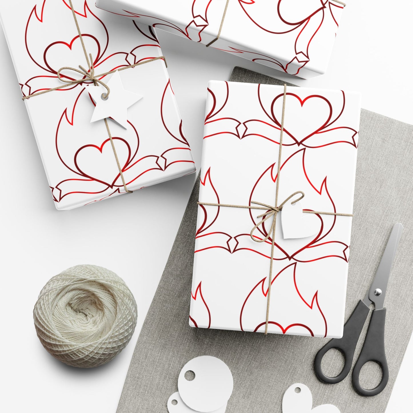 Heart Vine Gift Wrap Paper — Red Romantic Wrapping Sheets for Valentine’s Day & Weddings