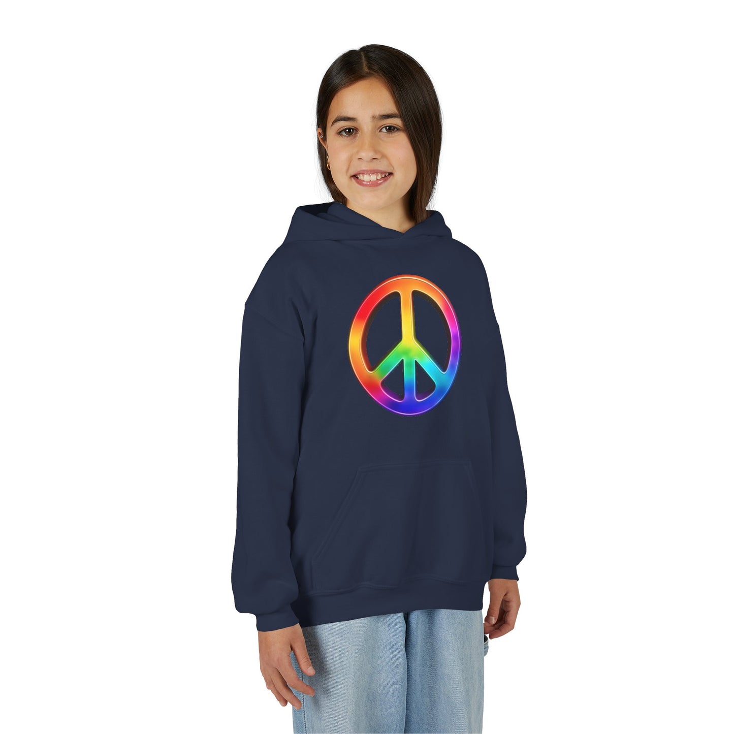Youth Hoodie — Rainbow Peace Sign Pullover