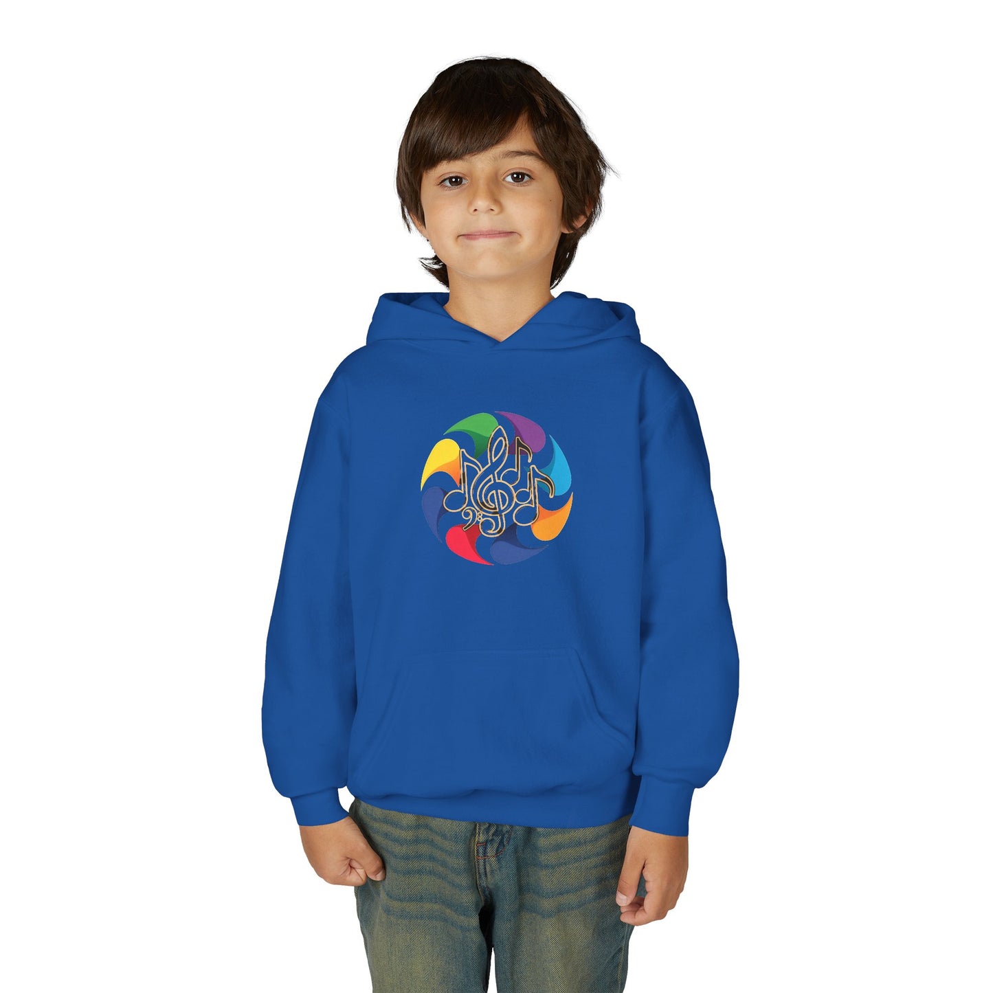 Colorful Music Treble Clef Youth Hoodie | Rainbow Note Circle