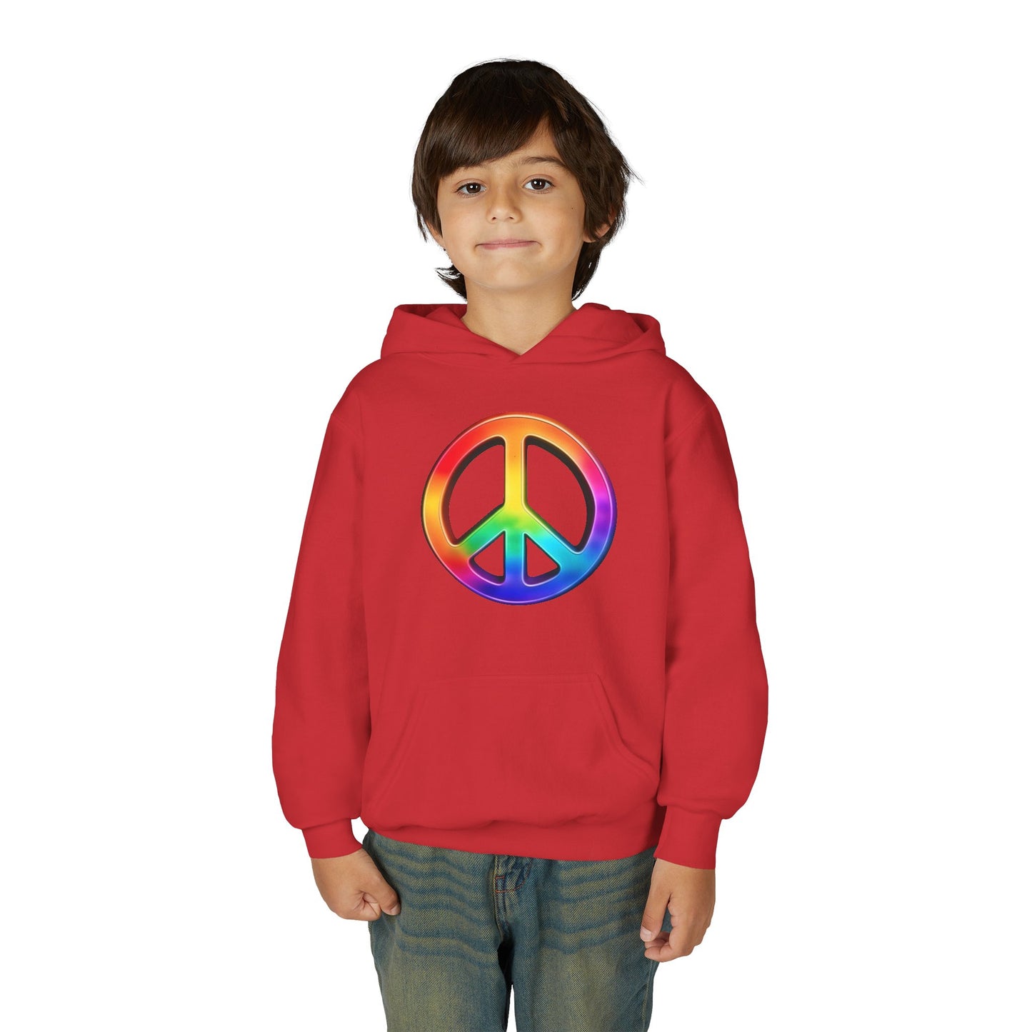 Youth Hoodie — Rainbow Peace Sign Pullover