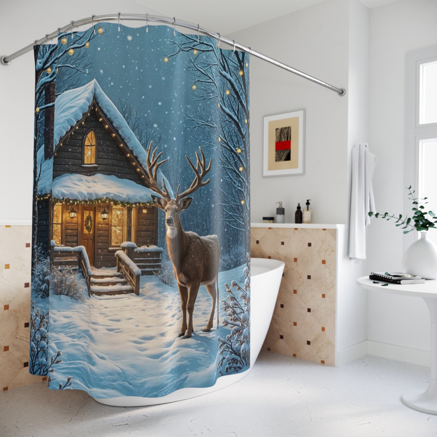 Winter Wonderland Shower Curtain, Cozy Cabin Décor, Holiday Bathroom Accessories, Rustic Home Decor, Christmas Gift Idea