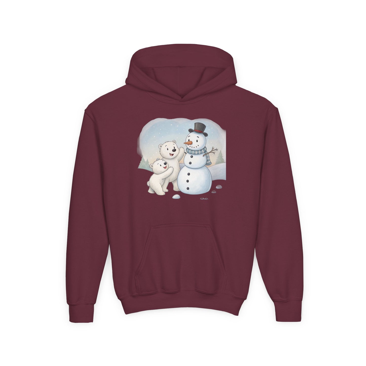 Kids Snowman Hoodie — Cute Polar Bear & Snowman Holiday Sweatshirt