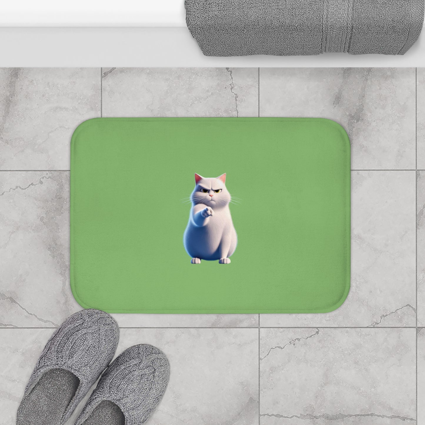 Cat-Themed Bath Mat, Cute Cat Rug, Bathroom Decor, Pet Lover Gift, Green Cat Mat, Cat Owner Bathroom Accessory