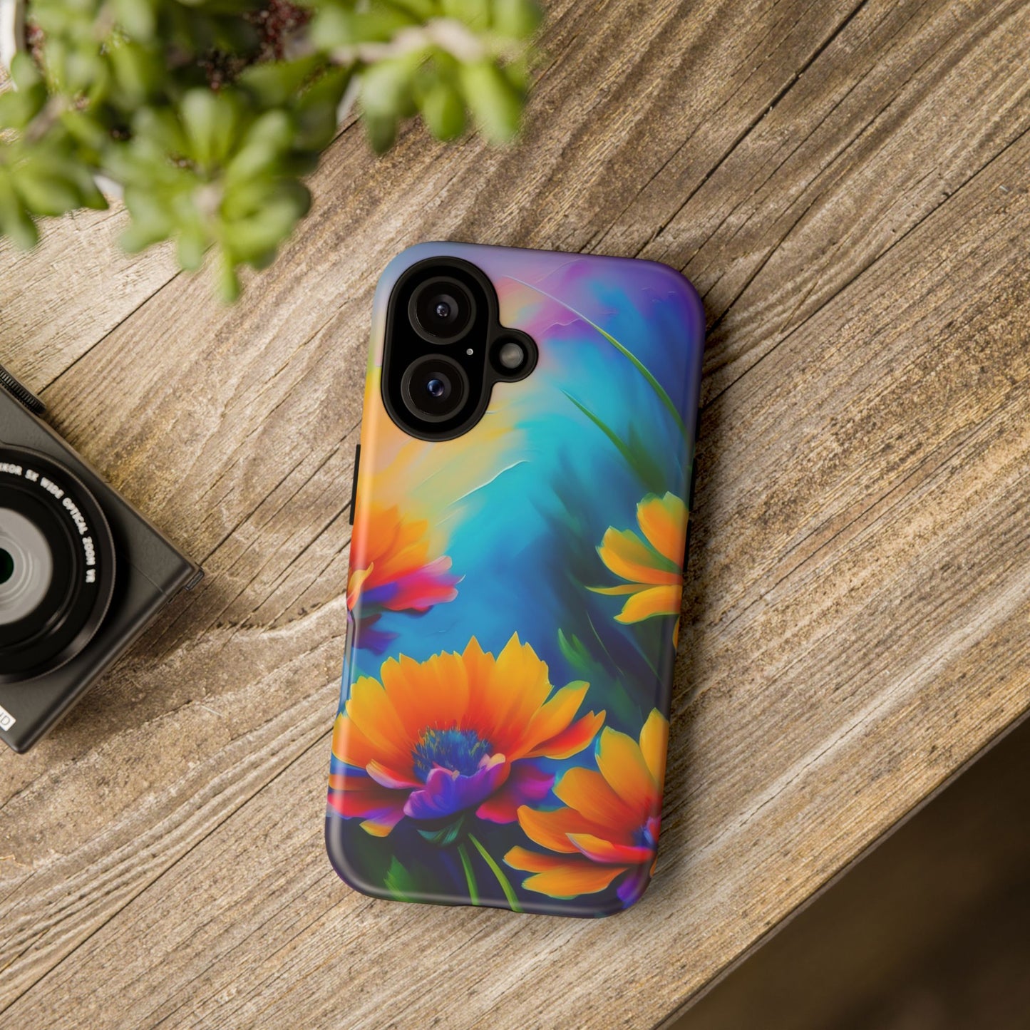 Floral Sunset Tough Phone Case — Vibrant Watercolor Flowers Protective Cover