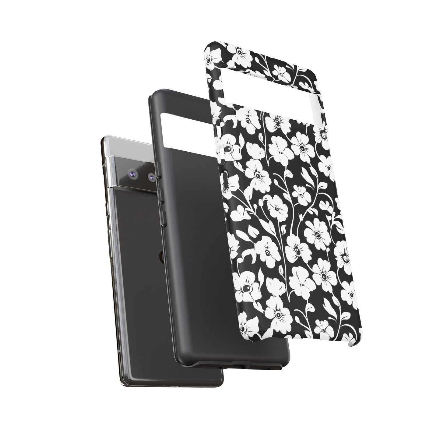 Floral Noir Tough Phone Case — Black & White Flower Protective Cover