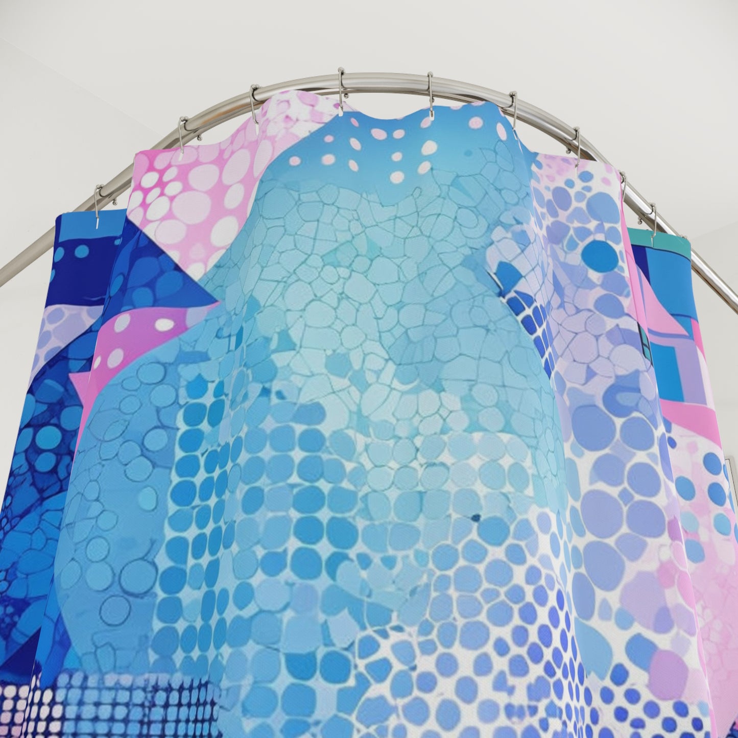 Abstract Blue Pink Geometric Shower Curtain – Modern Mosaic Bath Decor