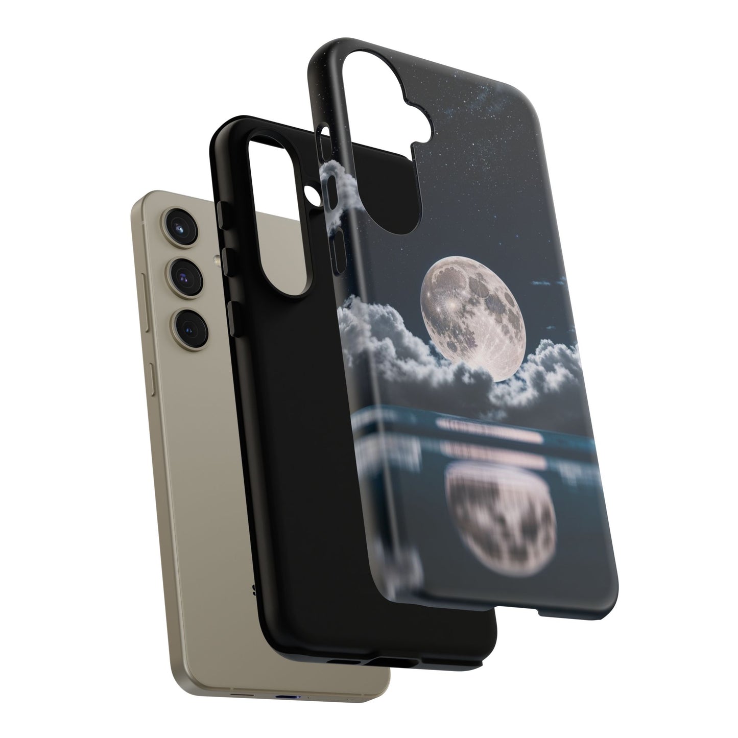 Moonlit Reflection Phone Case — Night Sky Moon & Clouds Tough Case