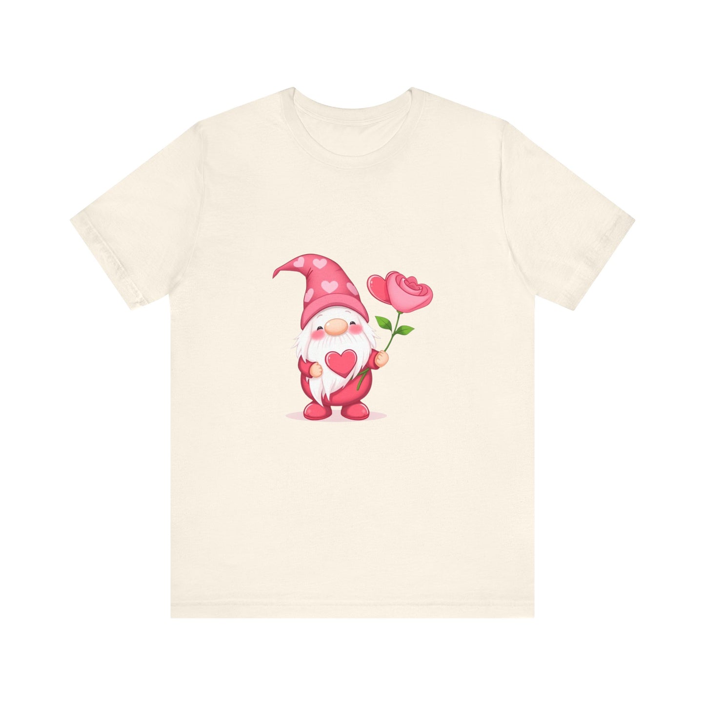 Valentine Gnome T‑Shirt — Cute Pink Gnome Holding Rose Tee
