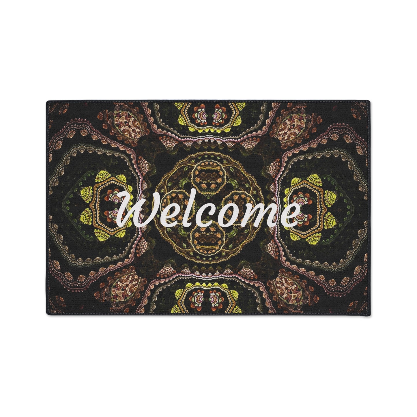Welcome Heavy Duty Floor Mat — Boho Kaleidoscope Entrance Rug for Home & Office