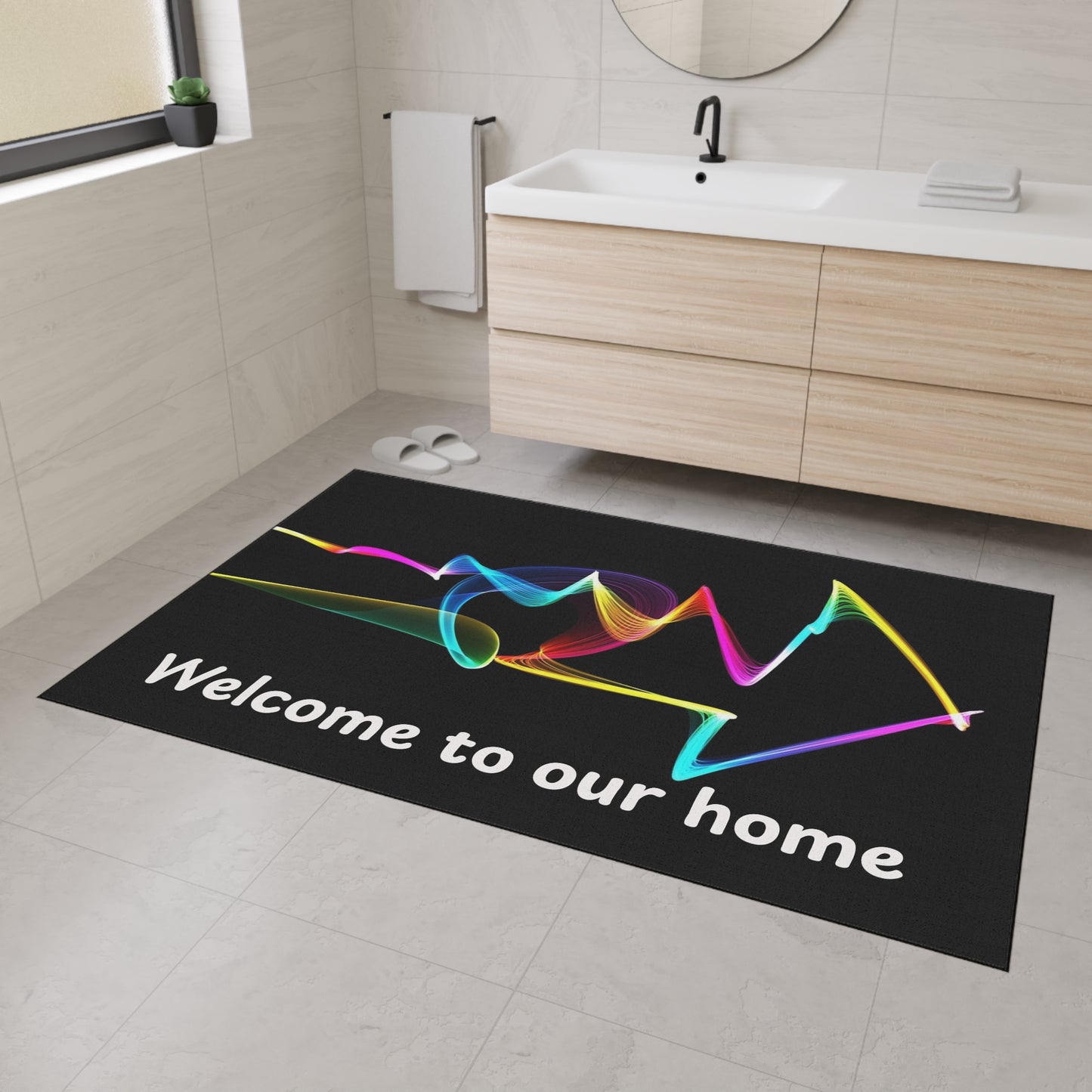 Welcome to Our Home Floor Mat — Colorful Wave Entrance Rug