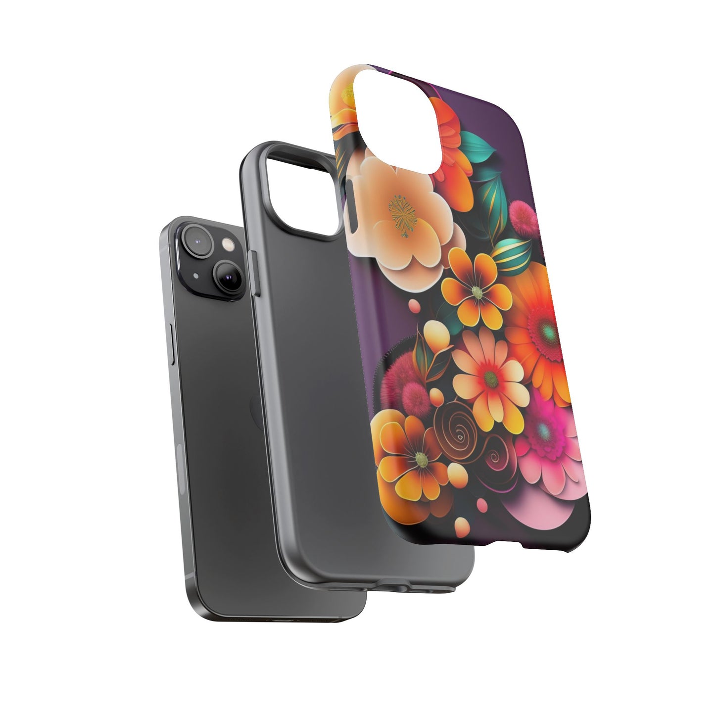 Floral Burst Tough Phone Case — Colorful Retro Flowers Protective Cover