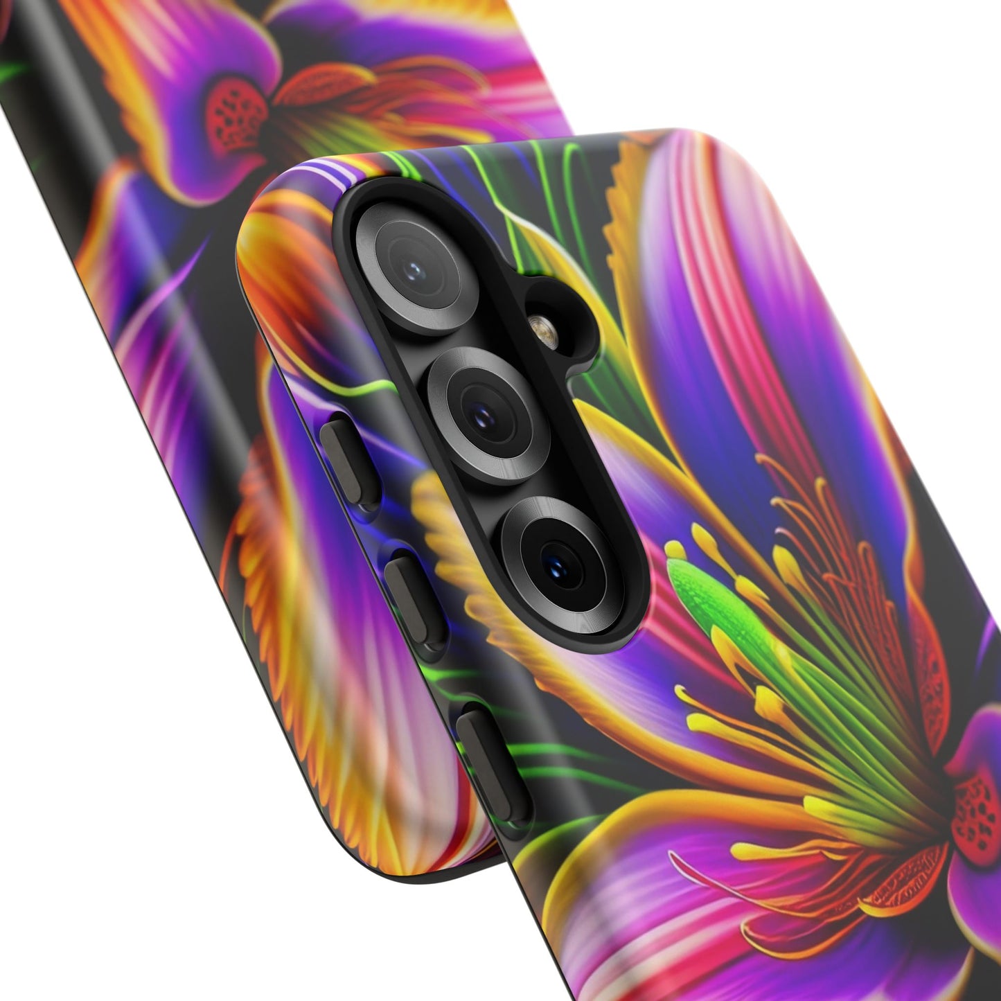 Floral Neon Tough Phone Case — Vivid Purple & Orange Lily Protective Cover