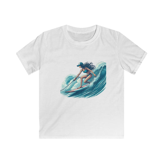 Surfer Girl Kids Softstyle Tee, Youth Surf T-Shirt, Cool Summer Top, Beachwear for Kids, Gift for Young Surfers, Fun Outdoor Apparel