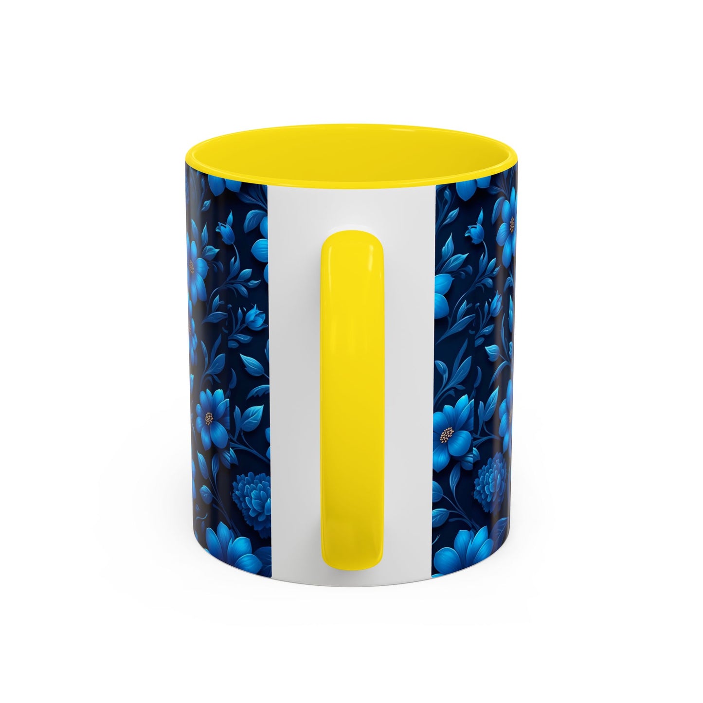 Floral Accent Coffee Mug, Blue Flower Mug, Ceramic Coffee Cup, Gift for Her, Nature-Themed Drinkware, Floral Home Decor, Unique Mug