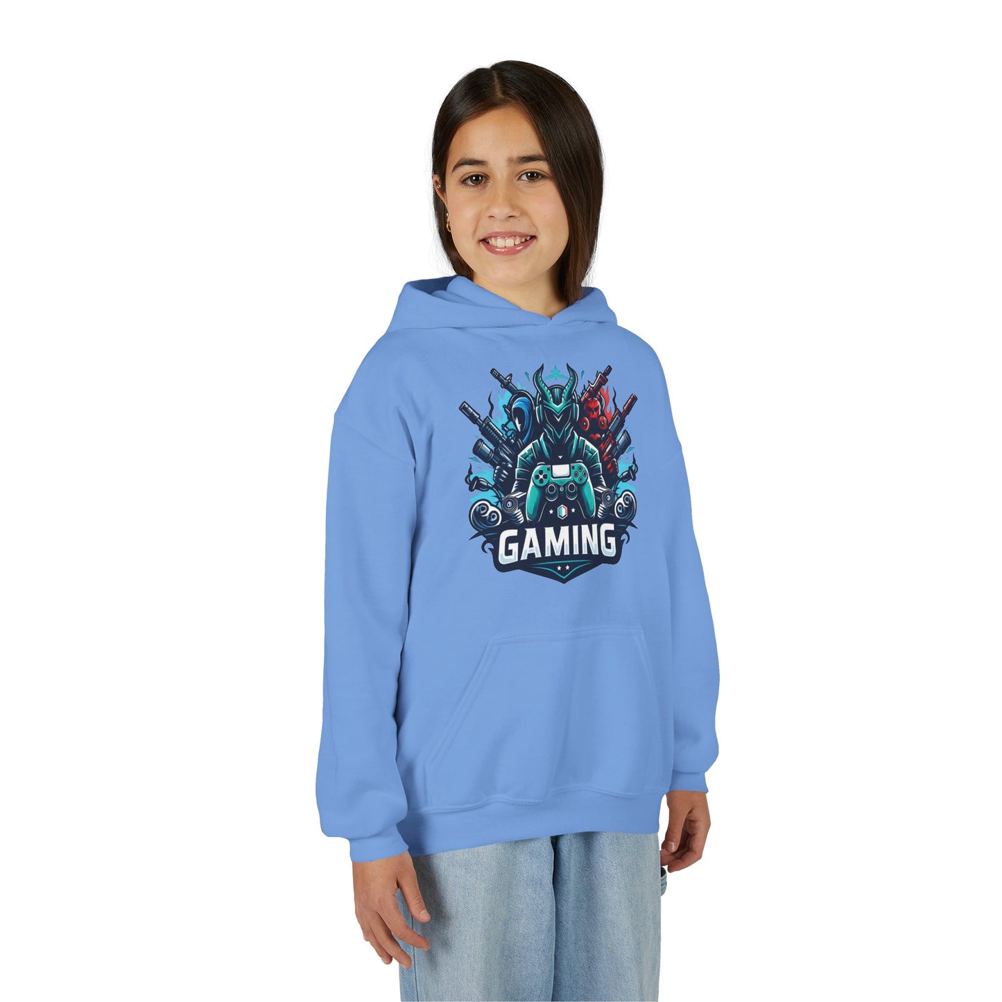 Youth Gaming Hoodie — Robotic Gamer Emblem Sweatshirt