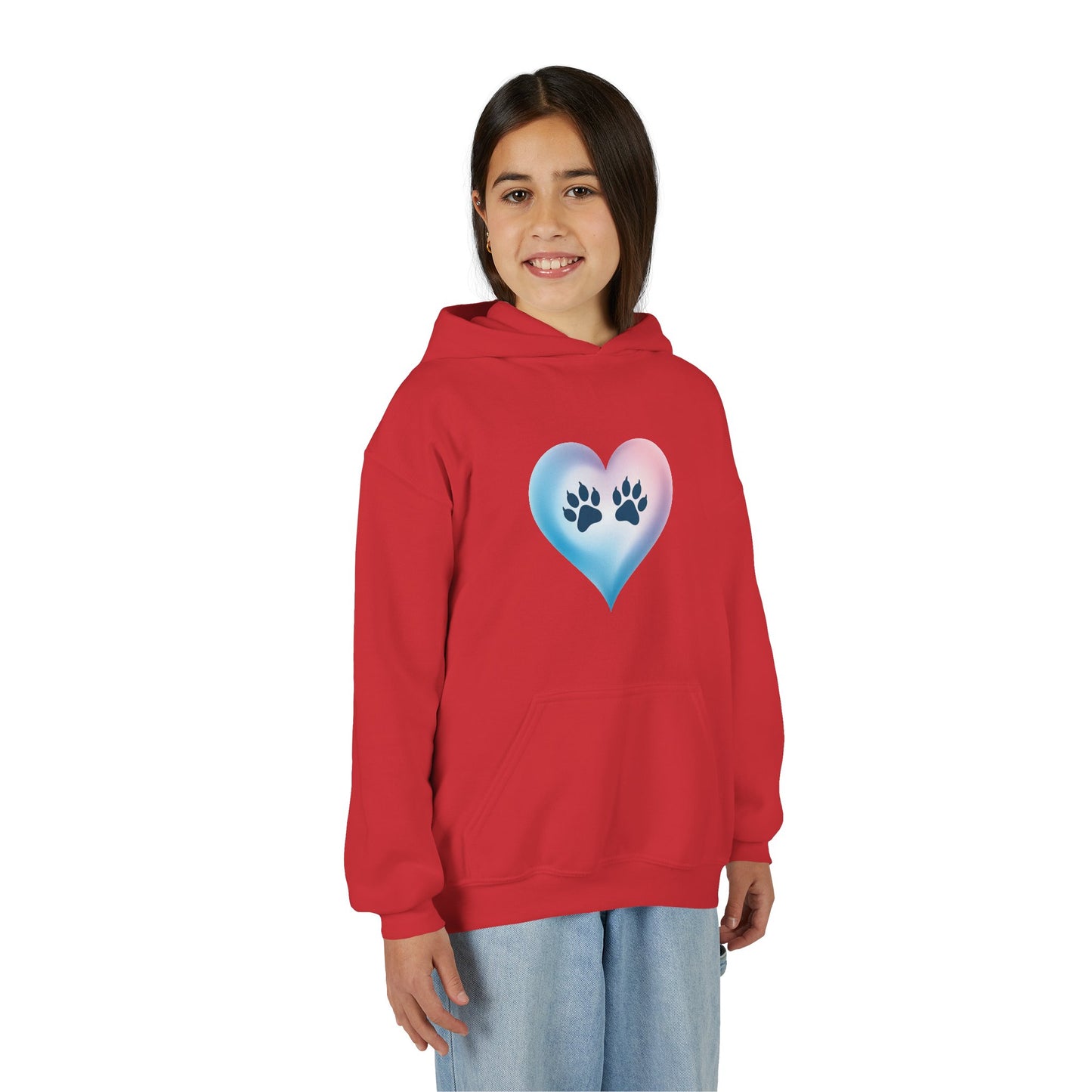 Kids Heart Paw Hoodie — Pastel Gradient Pet Lover Sweatshirt