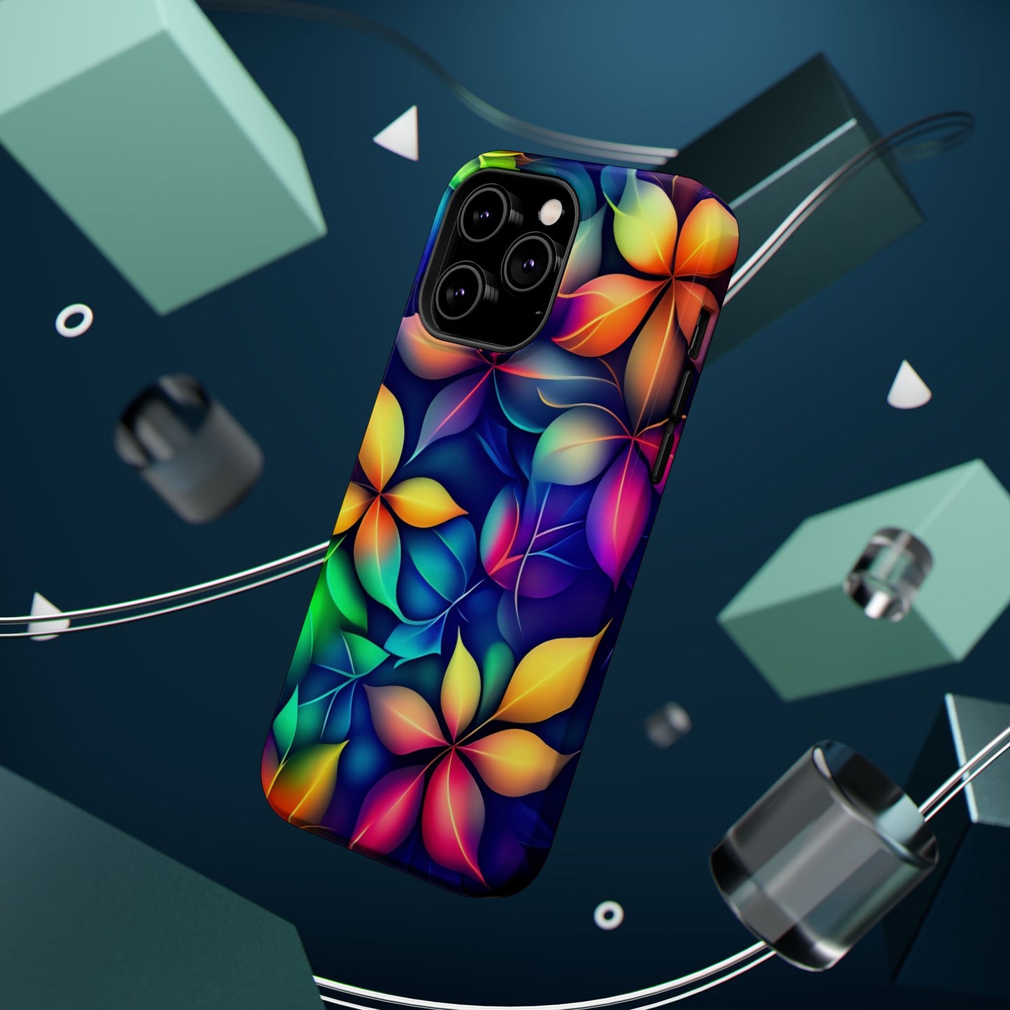 Floral Prism Magnetic Impact-Resistant Phone Case — Colorful Gradient Petal Design