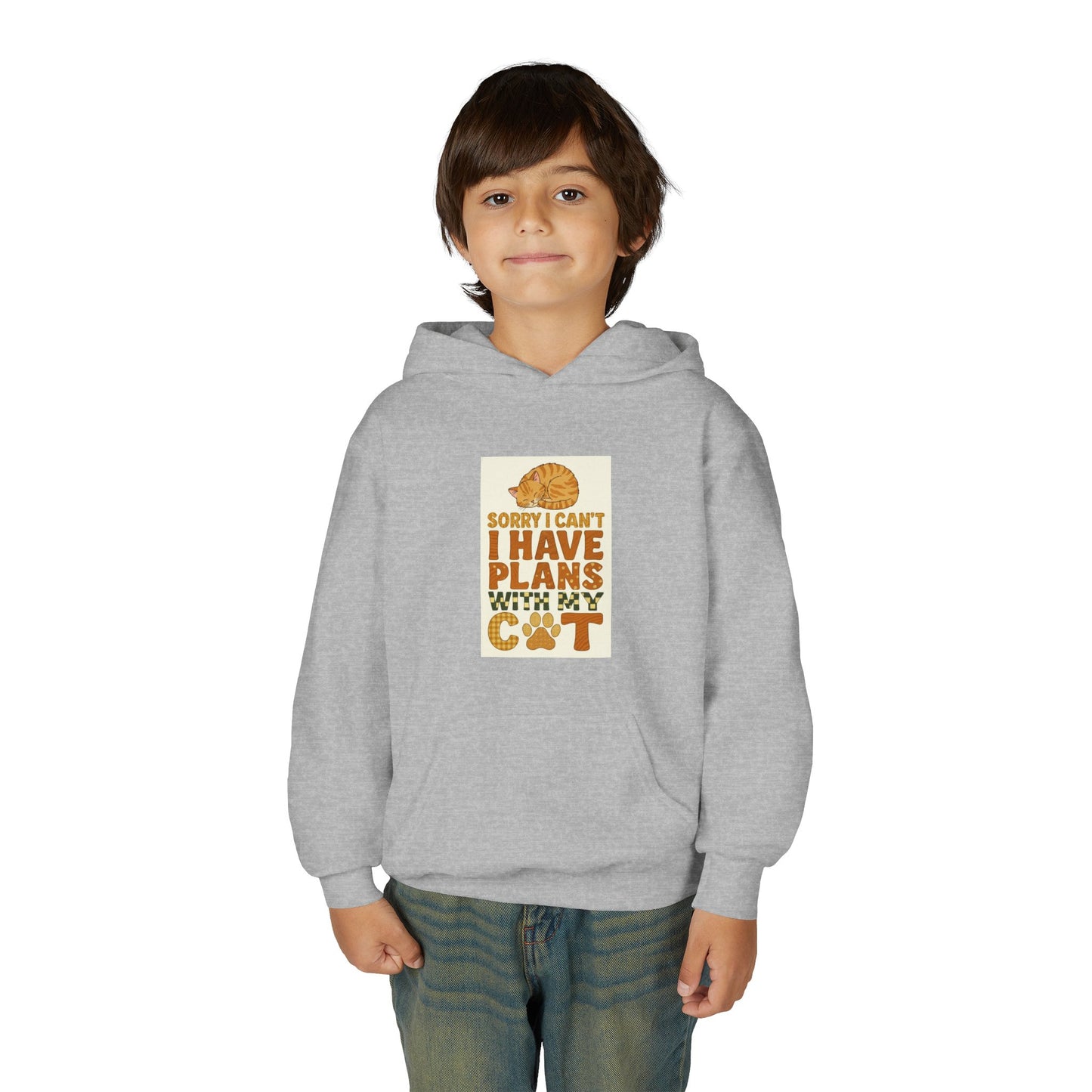 Youth Hoodie — "Sorry I Can't I Have Plans With My Cat" Cute Cat Lover Pullover