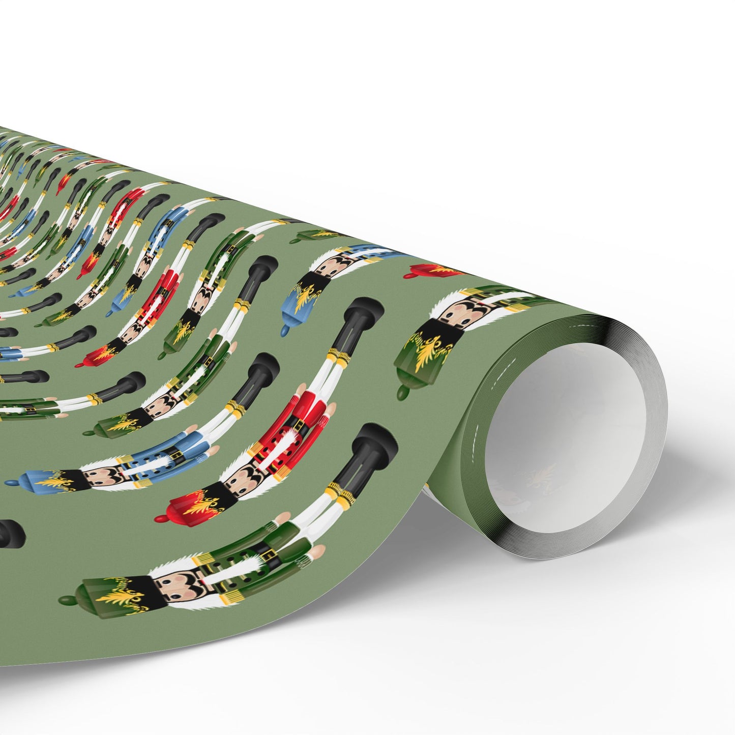 Nutcracker Pattern Wrapping Paper Roll — Festive Green Holiday Gift Wrap