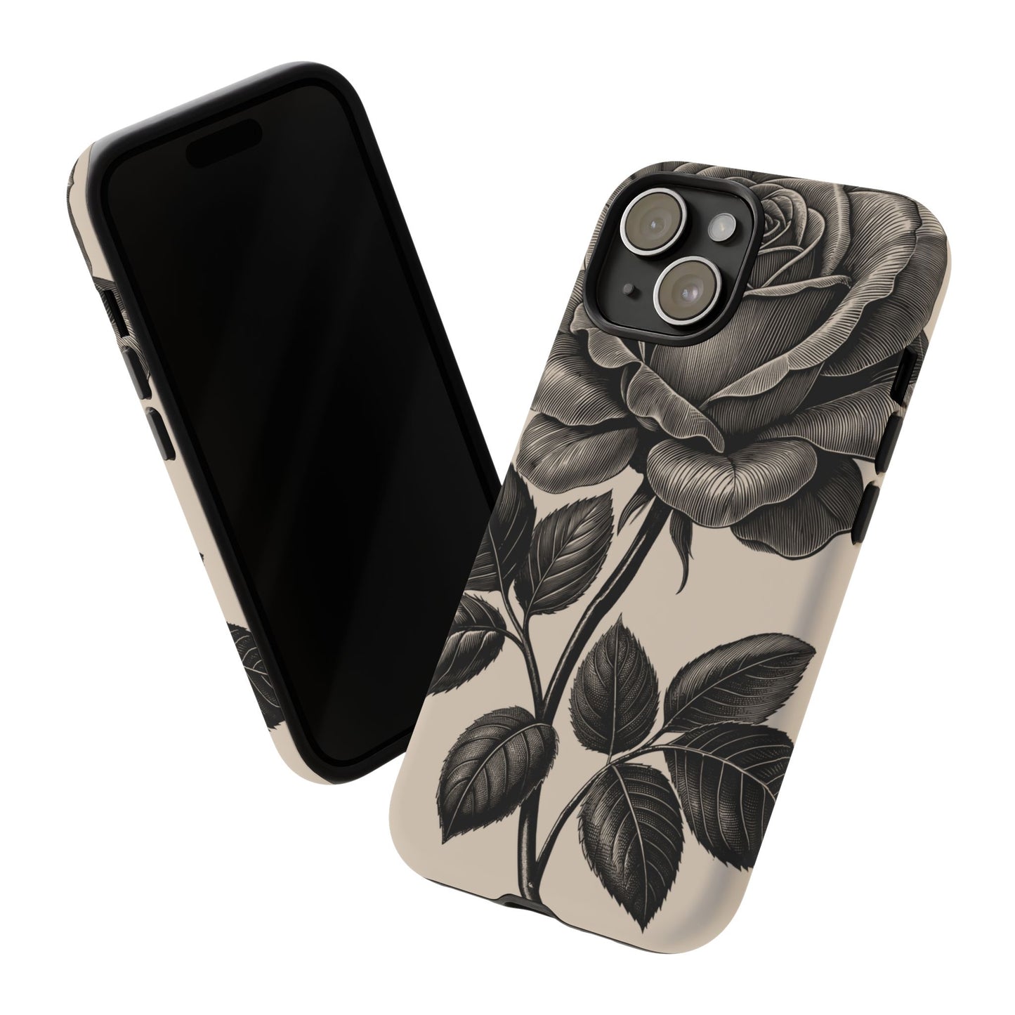 Black Rose Phone Case, Tough Cases with Floral Design, Elegant Tech Accessory, Gift for Flower Lovers, Stylish Protection