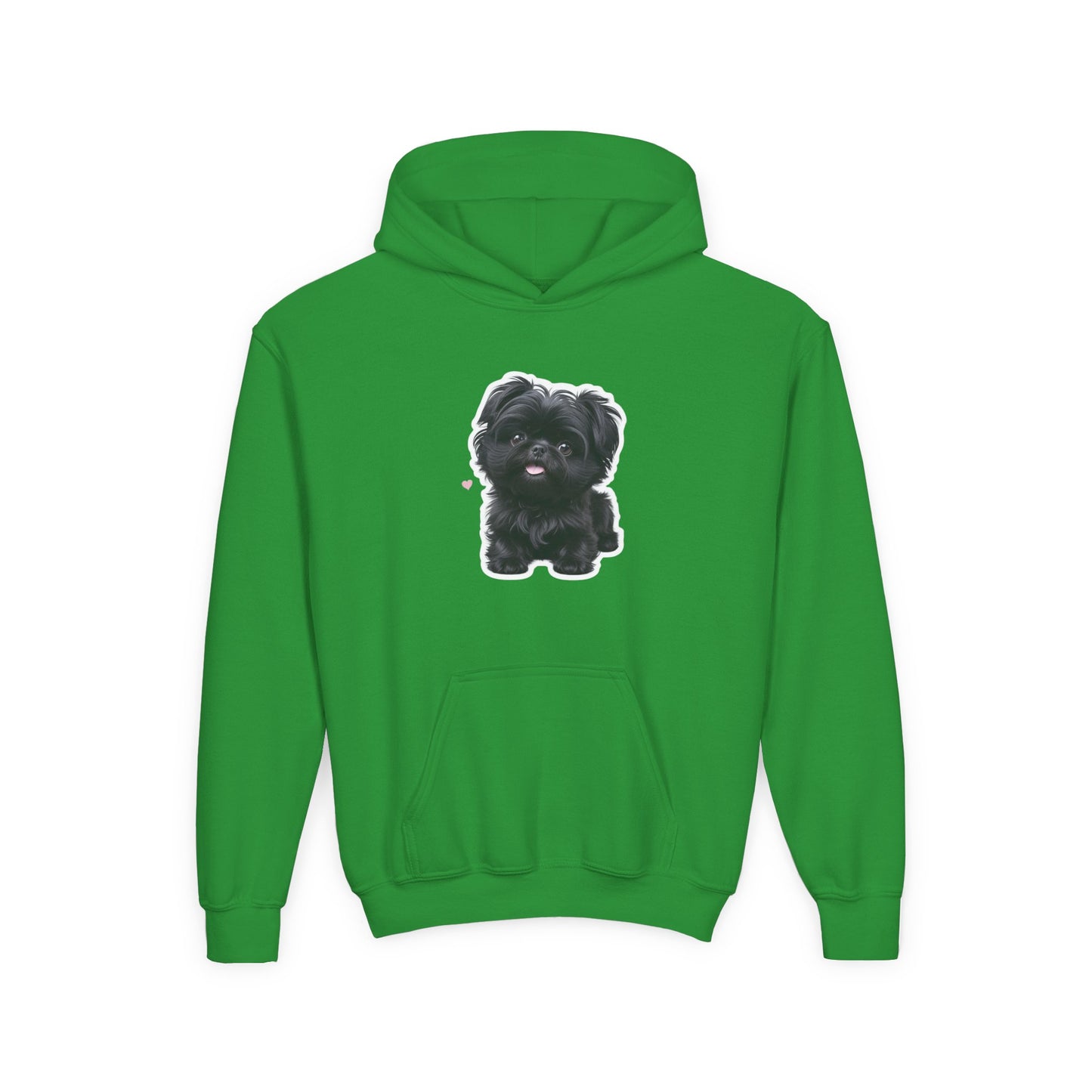 Youth Hoodie — Cute Black Shih Tzu with “Love Has Four Paws” Back Print