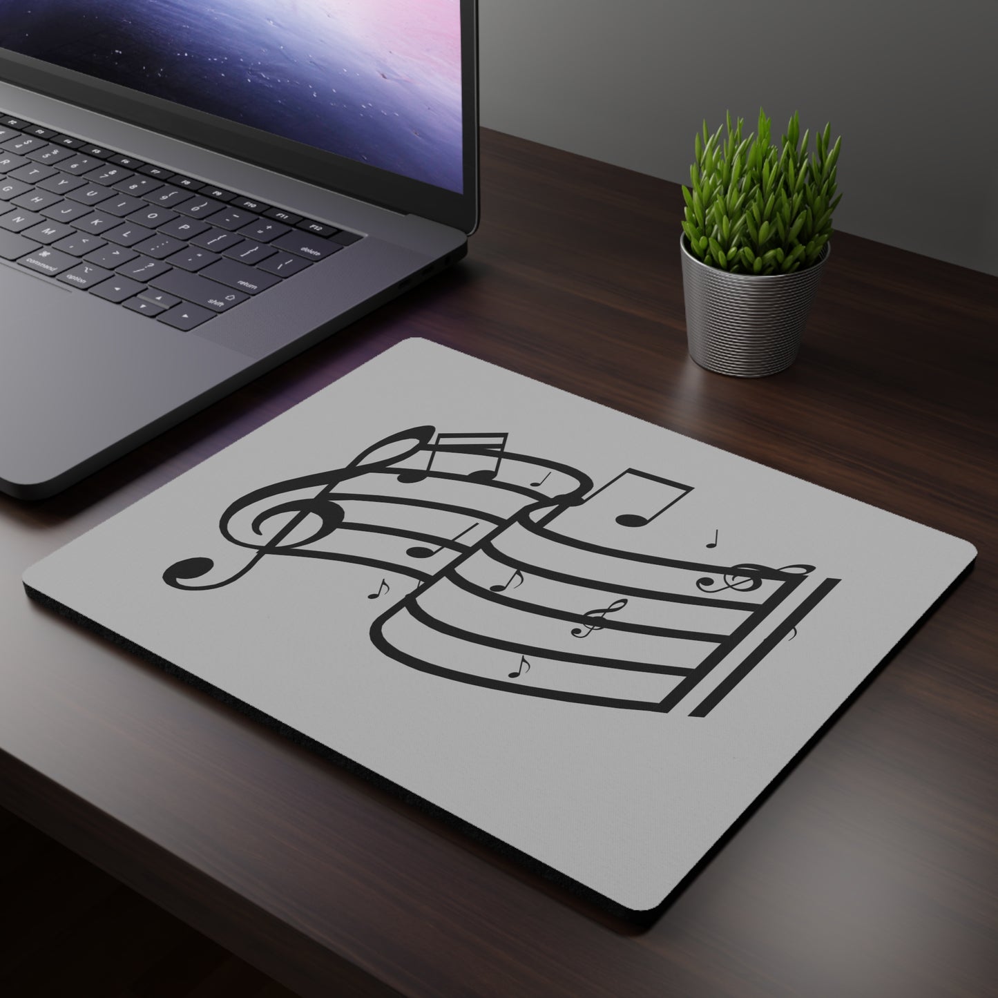 Music Notes Rectangular Mouse Pad – Treble Clef & Staff Desk Mat for Musicians