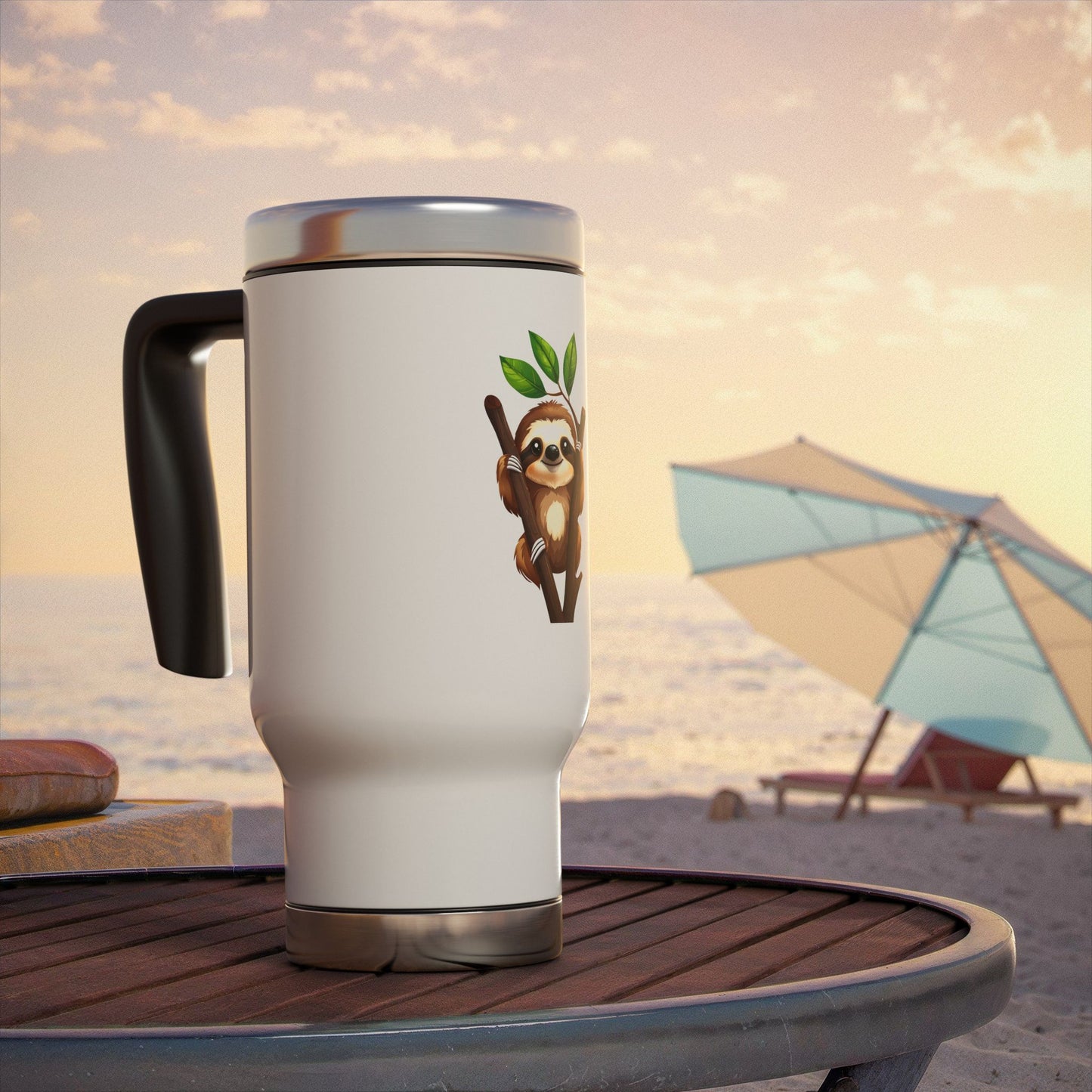 Sloth Travel Mug — Cute 14oz Stainless Steel Coffee Tumbler with Handle